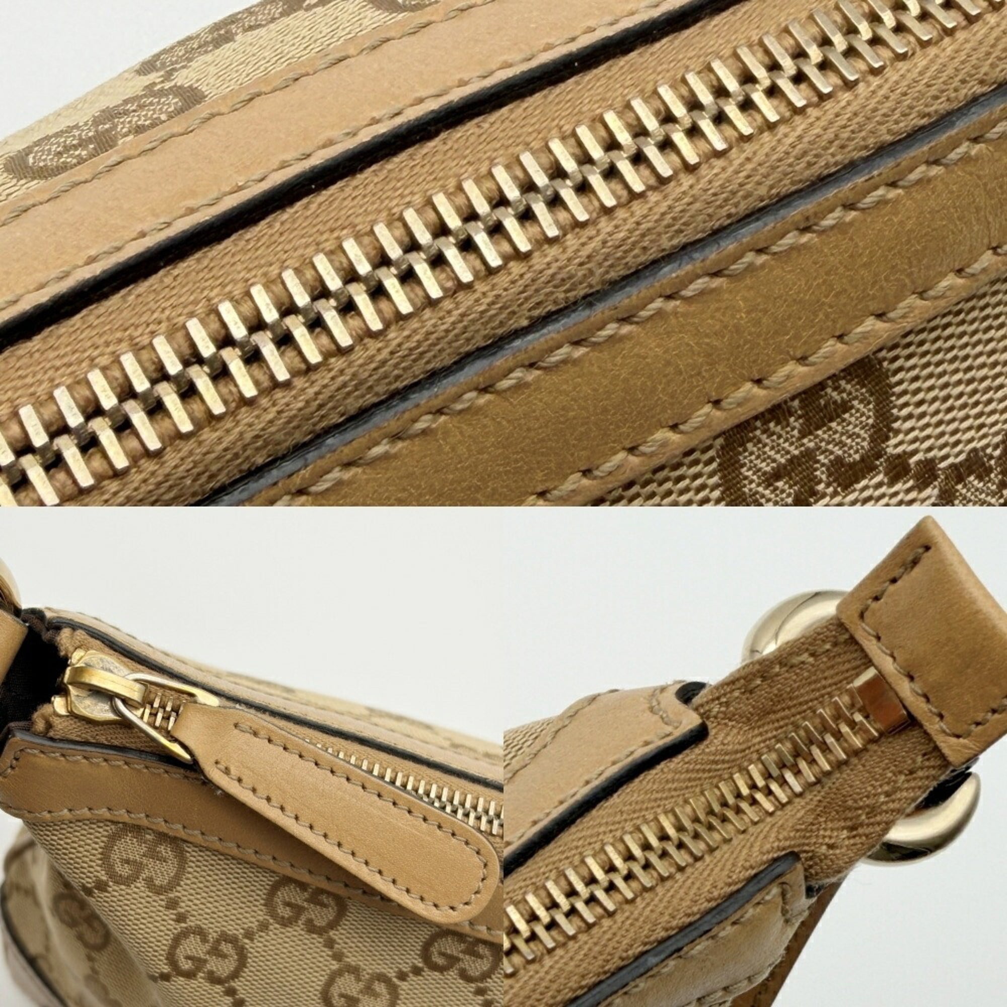 Gucci Beige Brown Canvas Leather Shoulder Bag (Pre-Owned)