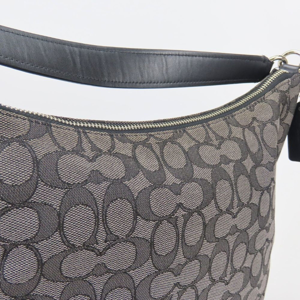 Coach Black Gray Canvas Leather Shoulder Bag (Pre-Owned)