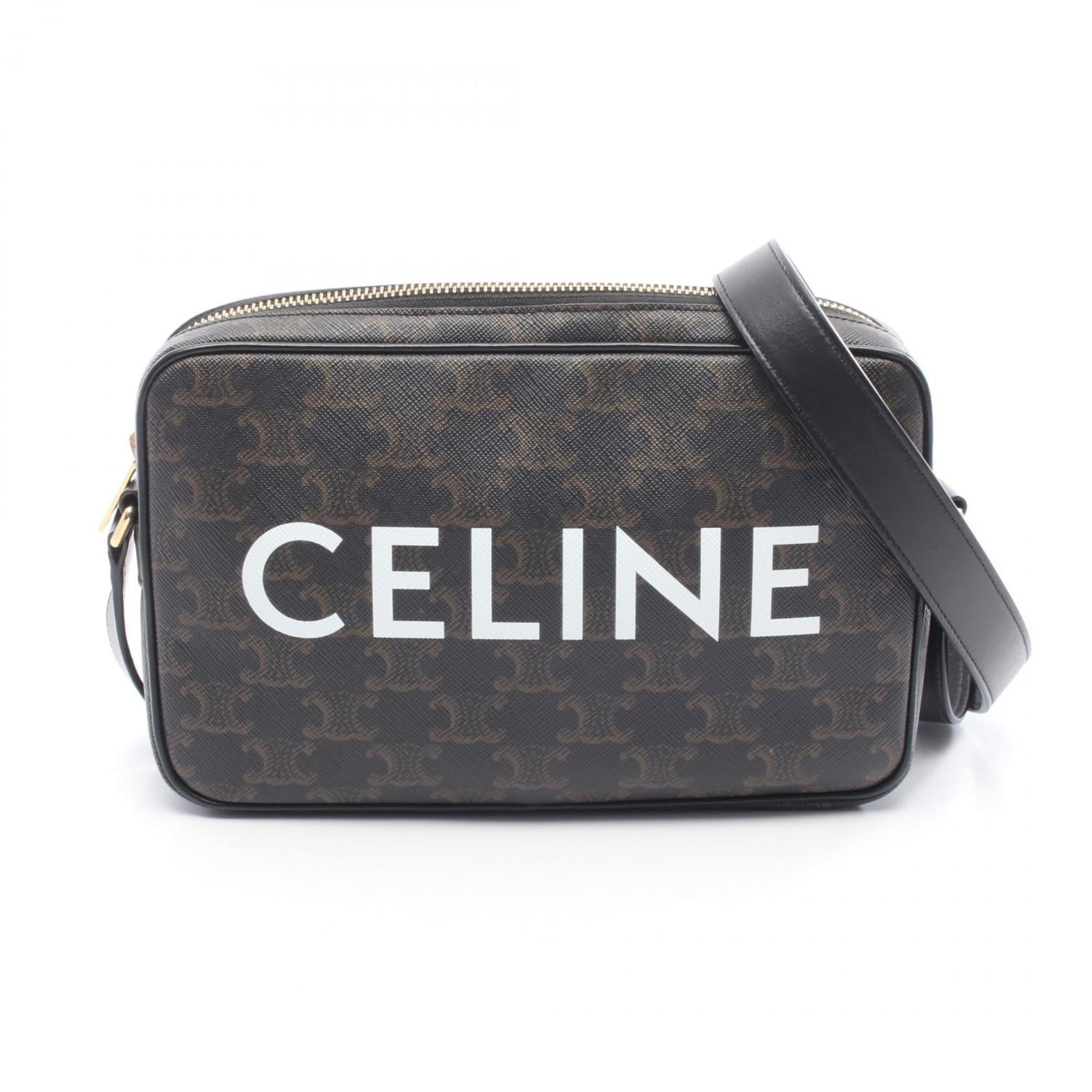 Celine Black Brown Coated Canvas Leather Messenger Bag Shoulder Bag (Pre-Owned)