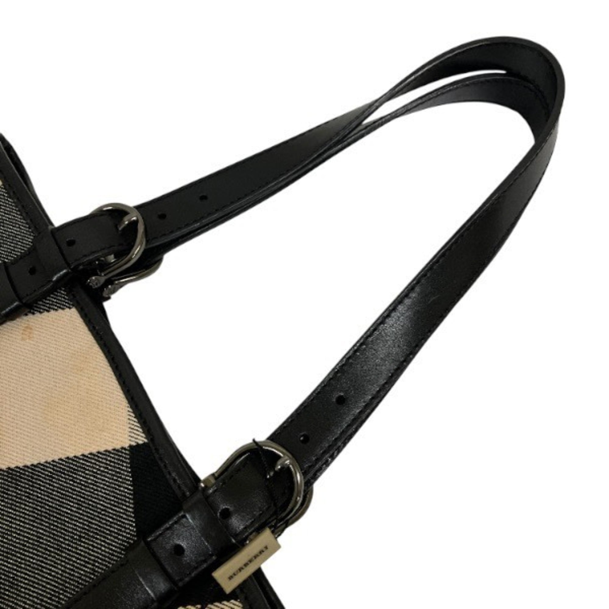 Burberry Black Ivory Canvas Leather Shoulder Bag Tote Bag (Pre-Owned)