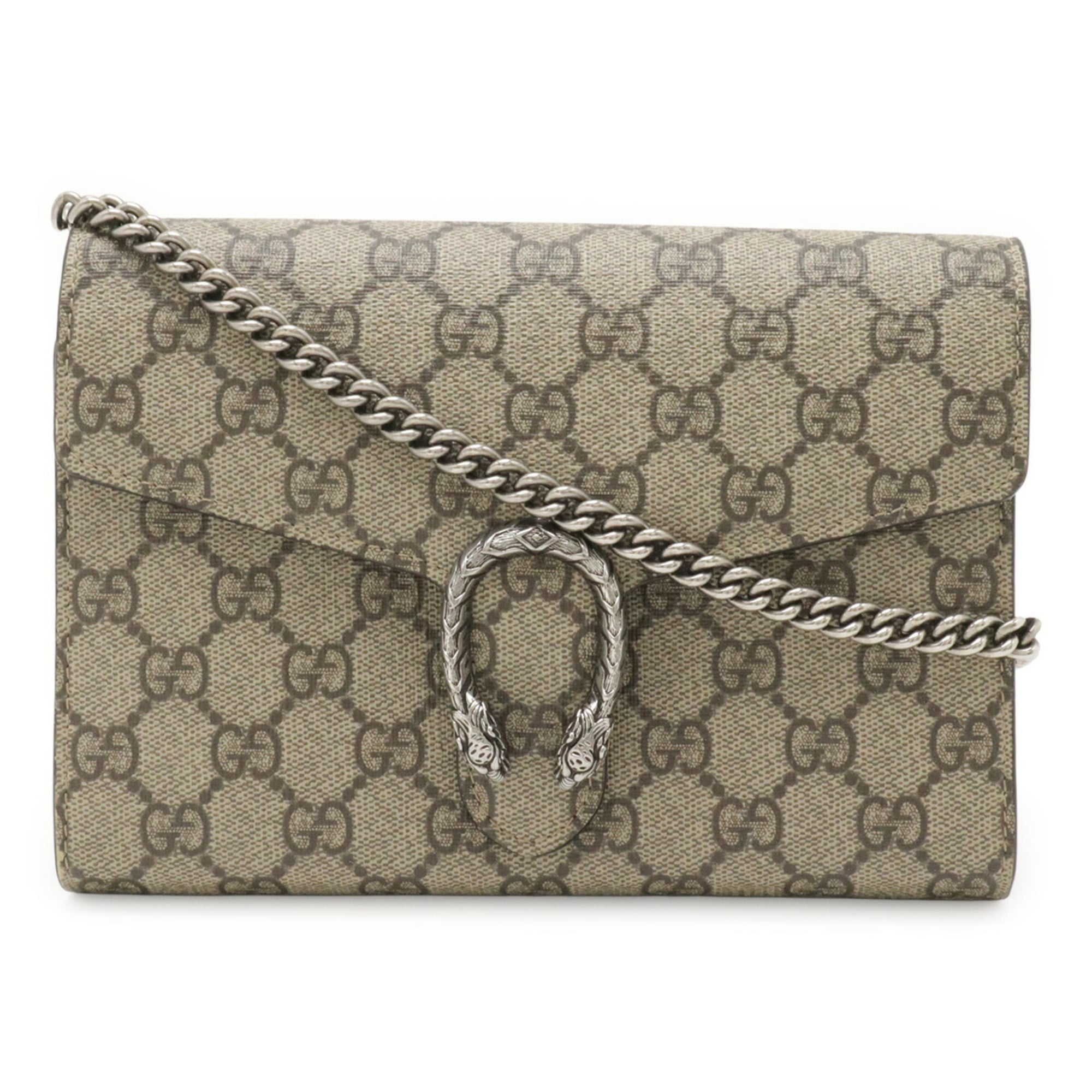 Gucci Beige Coated Canvas Leather Chain/Shoulder Wallet (Pre-Owned)