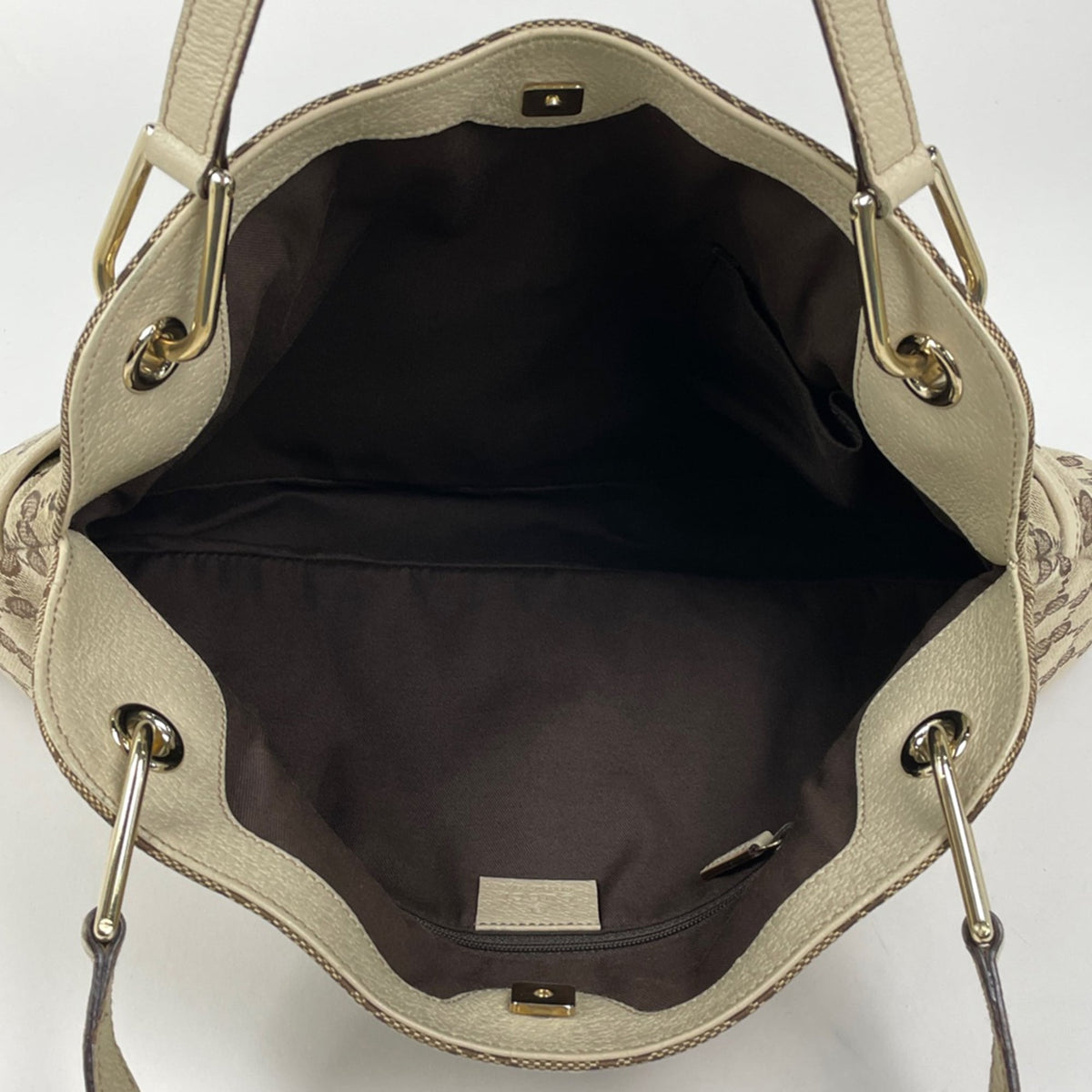 Gucci Gg Canvas Beige Ivory Gg Canvas Leather Tote Bag (Pre-Owned)