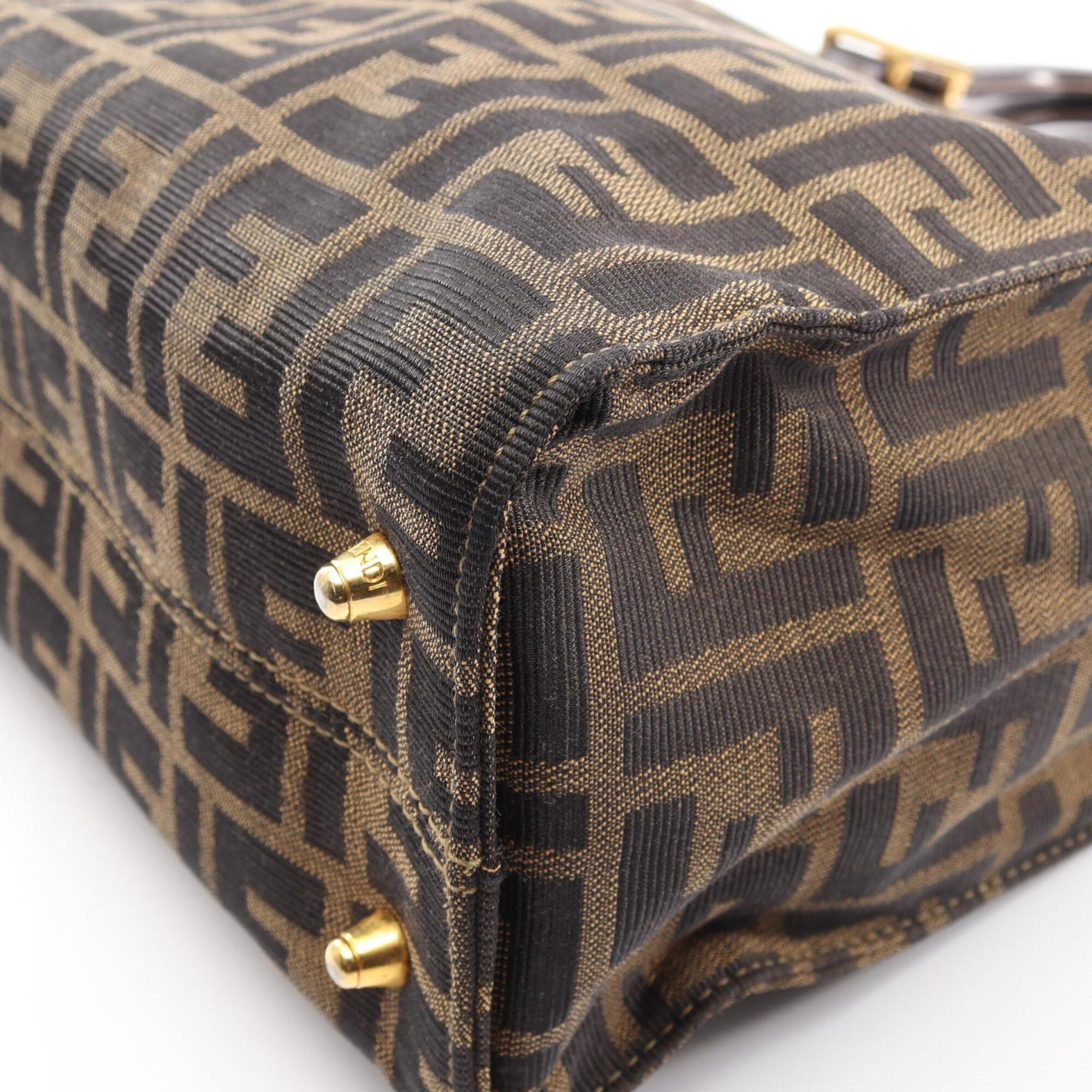 Fendi Black Brown Canvas Leather Handbag Tote Bag (Pre-Owned)