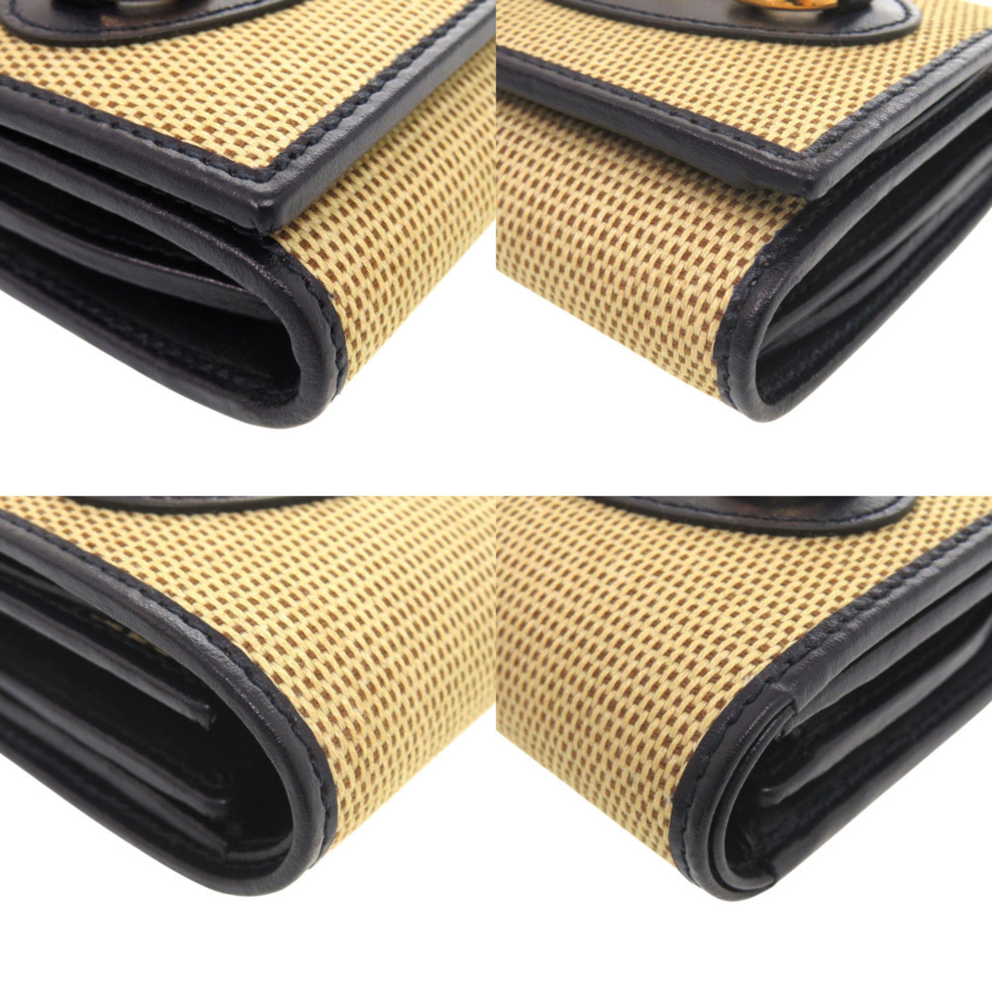 Gucci Beige Navy Canvas Leather Wallet (Bi-Fold) (Pre-Owned)