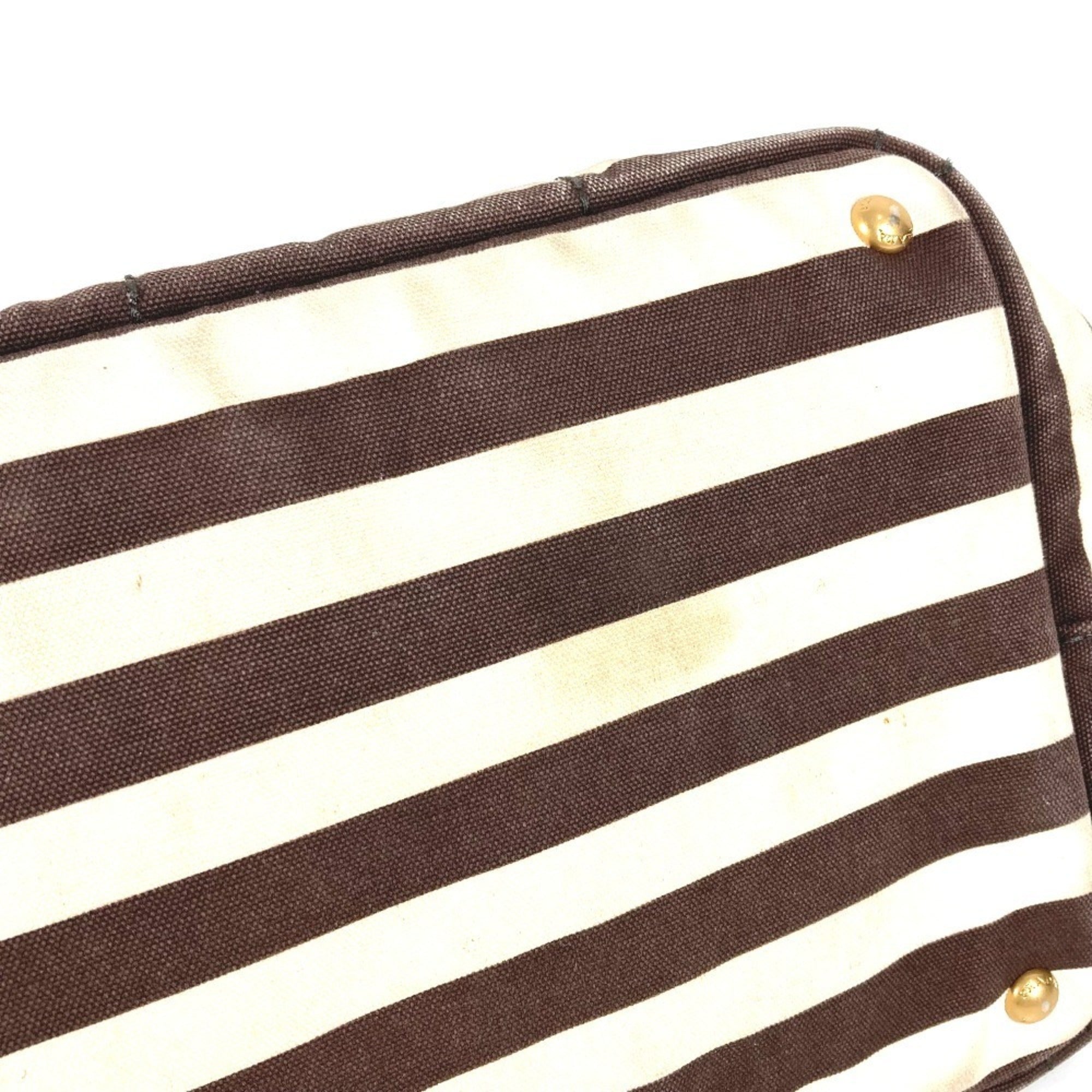 Prada Brown White Canvas Handbag Tote Bag (Pre-Owned)