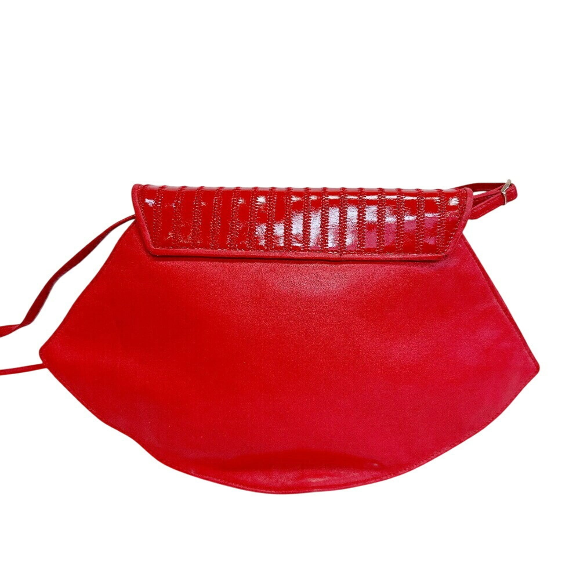 Fendi Red Color Leather Pochette Shoulder Bag (Pre-Owned)