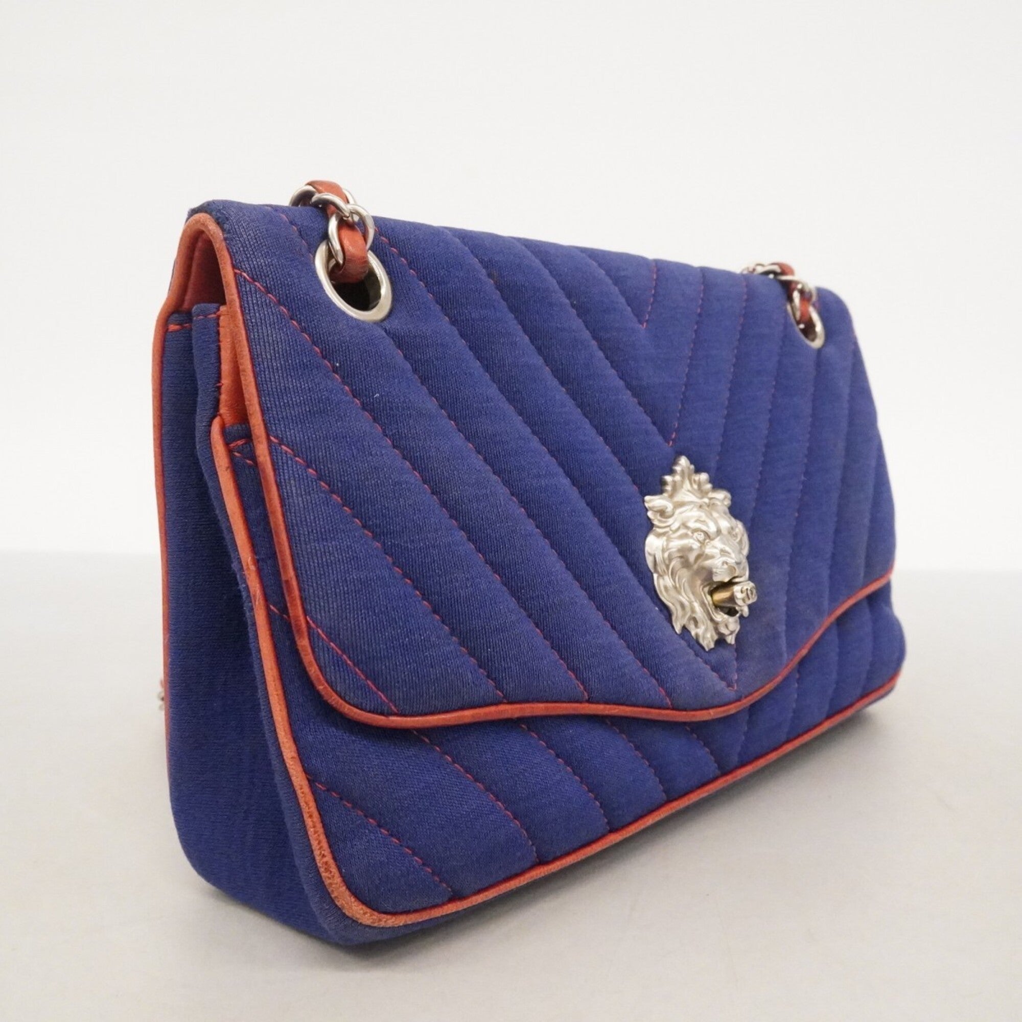 Chanel Navy Red Color Canvas Shoulder Bag (Pre-Owned)