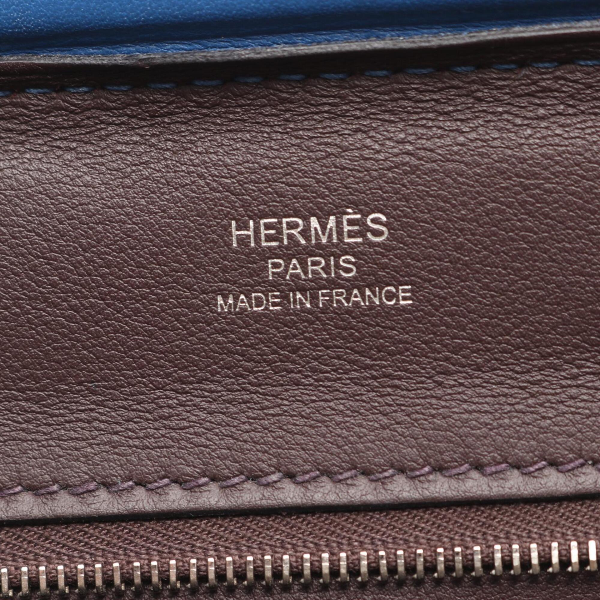 Hermes Blue Brown Swift Leather Evercalf Leather Handbag (Pre-Owned)