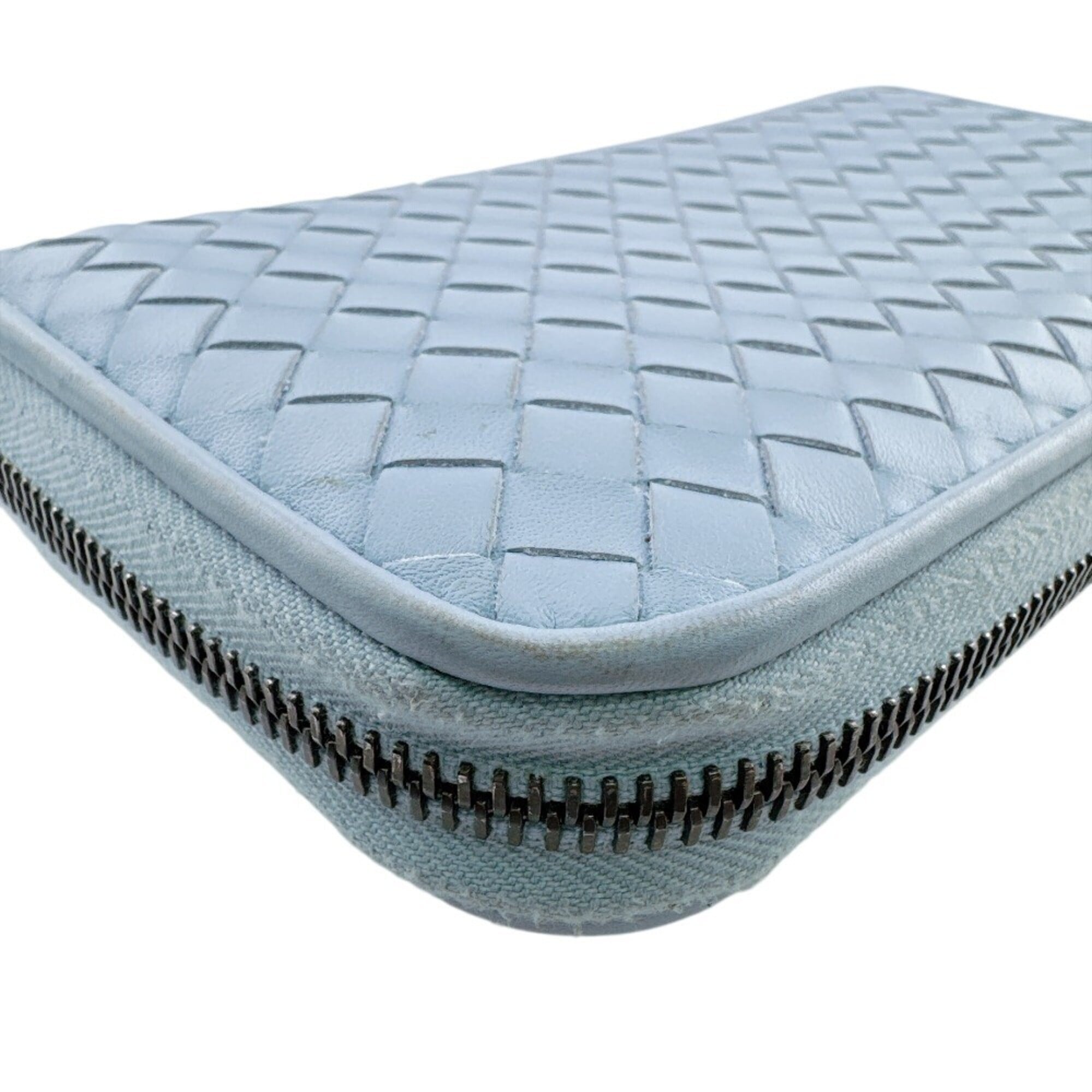 Bottega Veneta Intrecciato Blue Leather Long Wallet (Bi-Fold) (Pre-Owned)