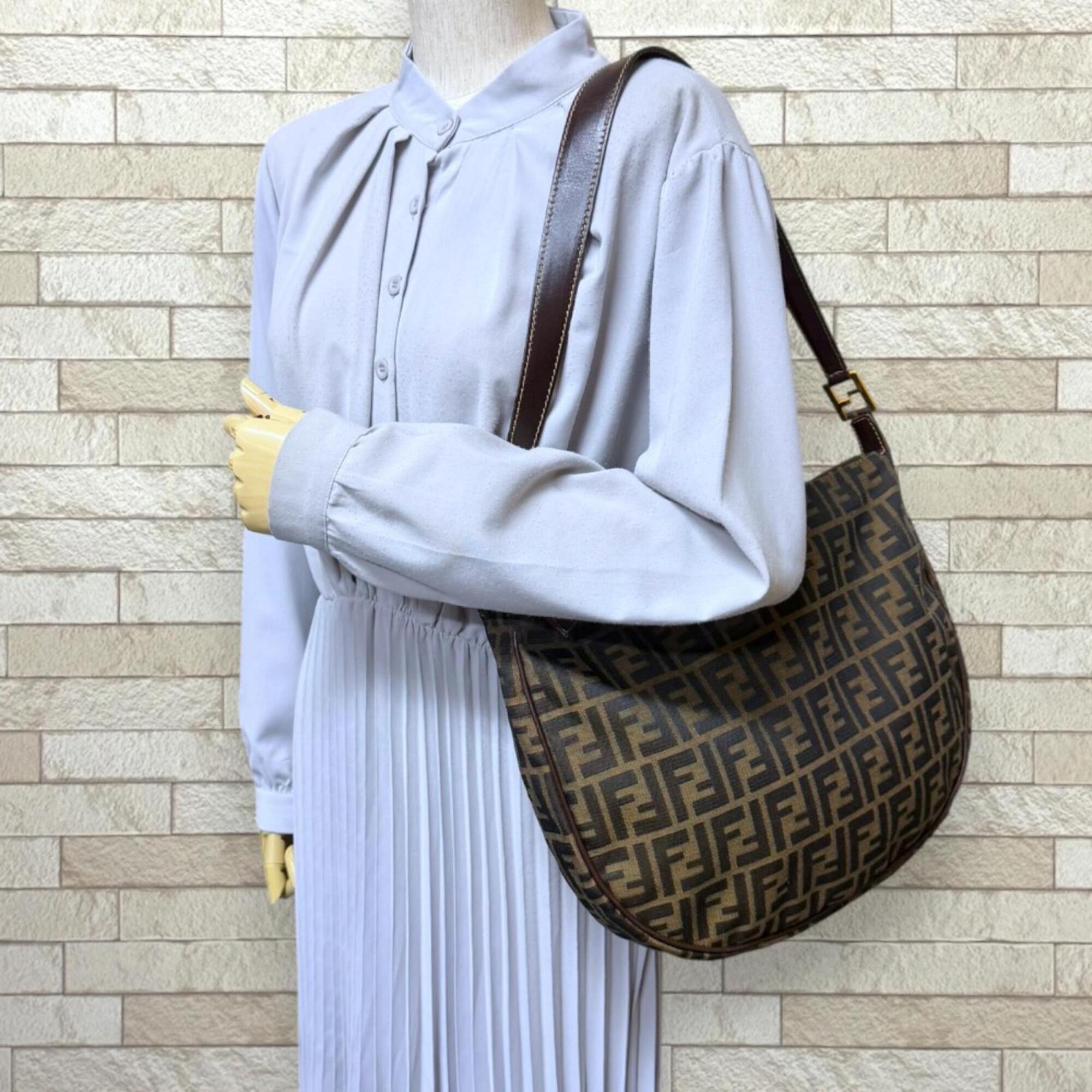 Fendi Zucca Black Brown Canvas Leather Handbag Shoulder Bag (Pre-Owned)