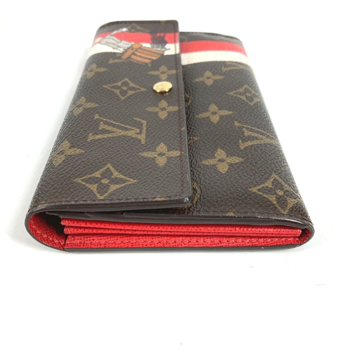Louis Vuitton Brown Red Color Canvas Monogram Long Wallet (Tri-Fold) (Pre-Owned)