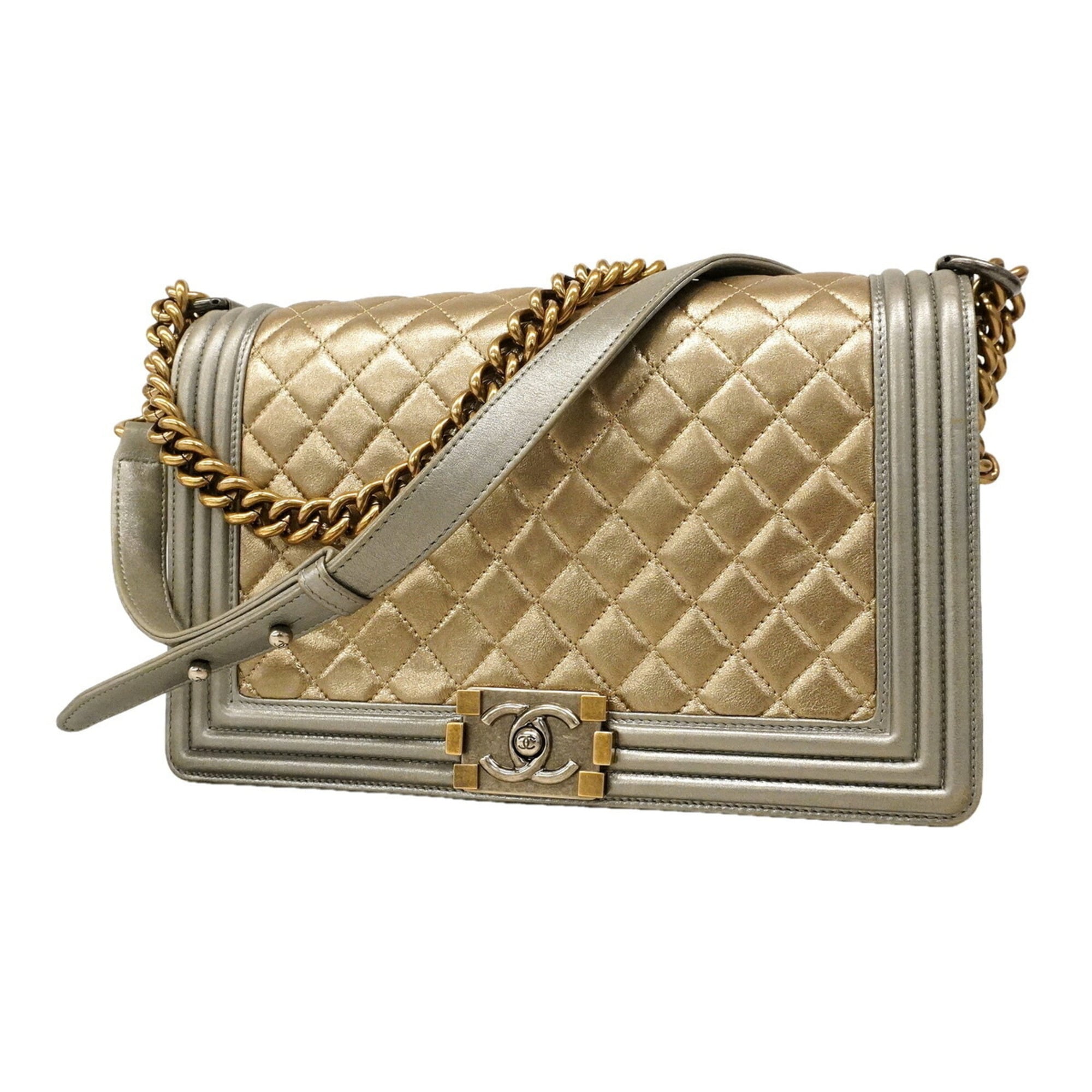 Chanel Gold Silver Leather Shoulder Bag (Pre-Owned)