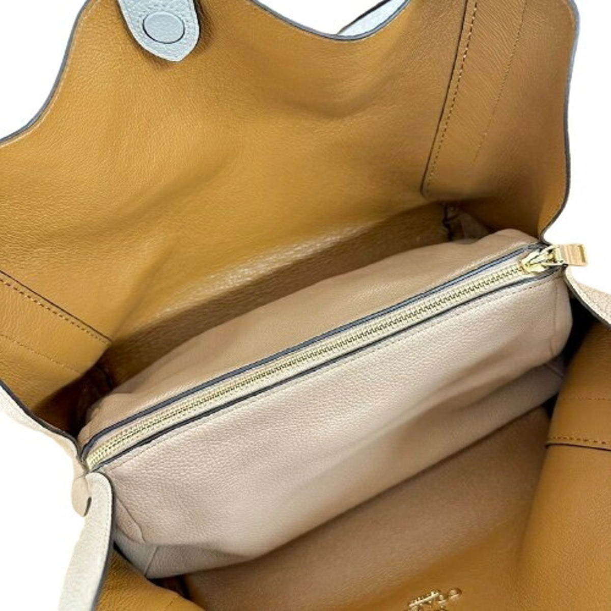 Coach Beige Brown White Leather Tote Bag (Pre-Owned)