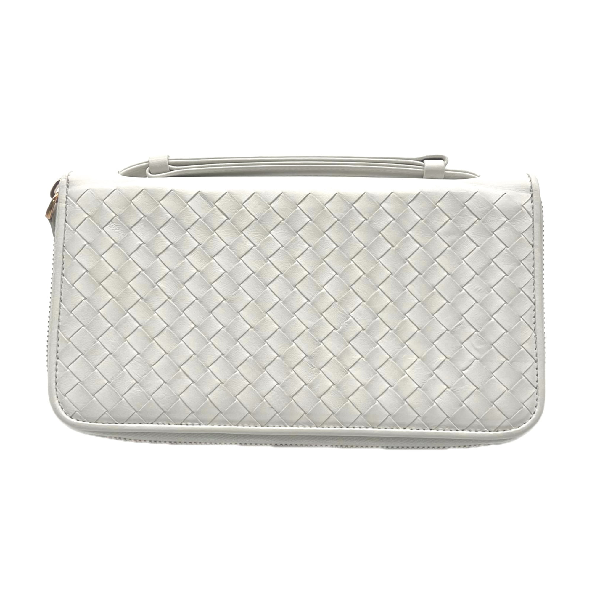 Bottega Veneta Intrecciato White Leather Long Bill Wallet (Bi-Fold) (Pre-Owned)