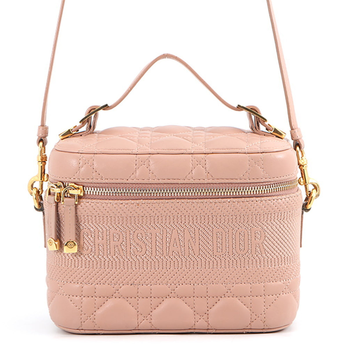 Christian Dior Pink Beige Leather Handbag Vanity Bag (Pre-Owned)