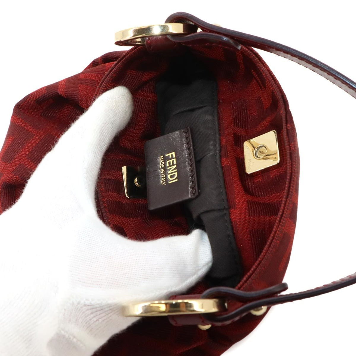Fendi Red Color Canvas Leather Handbag (Pre-Owned)
