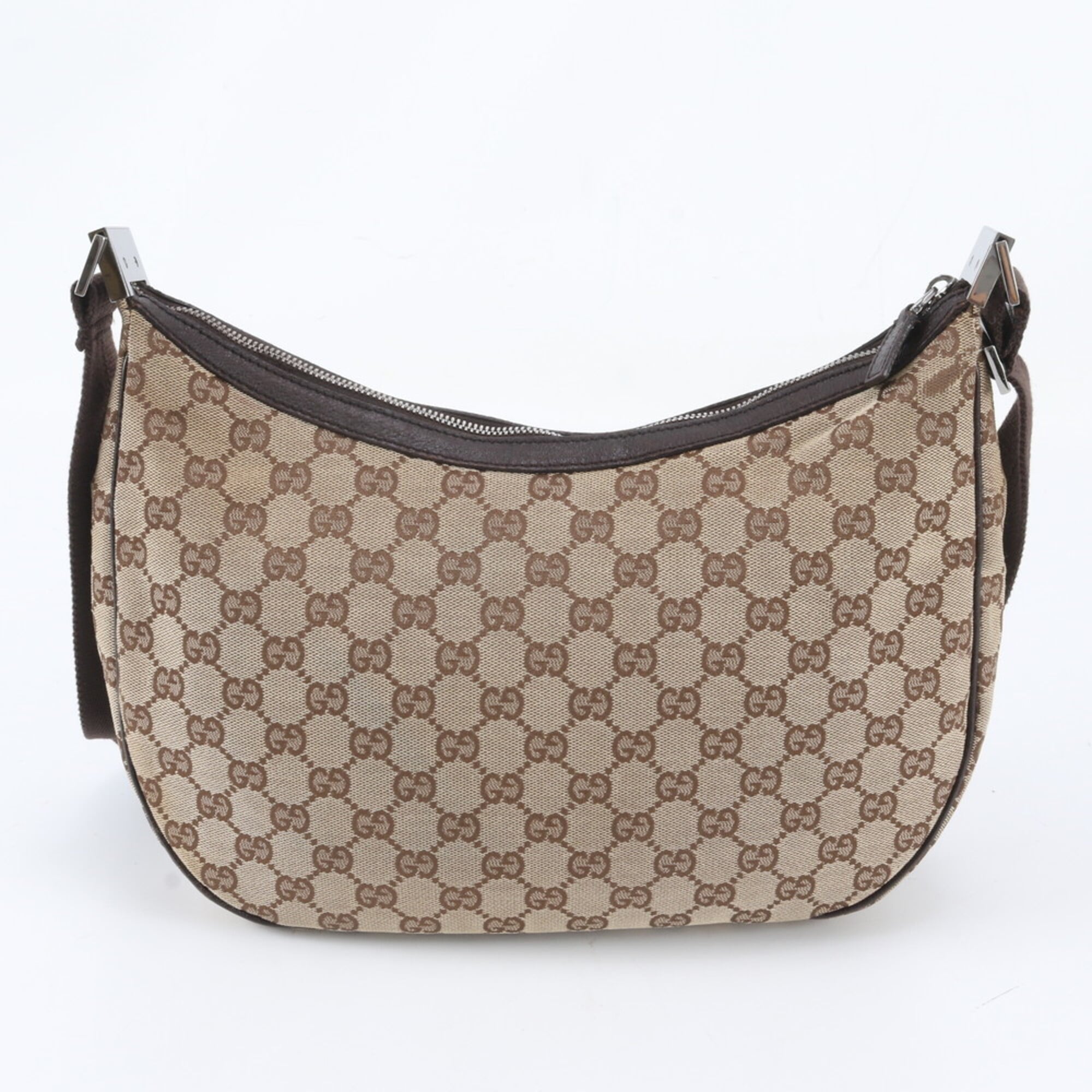 Gucci Beige Dark Brown Leather Canvas Messenger Bag Shoulder Bag (Pre-Owned)