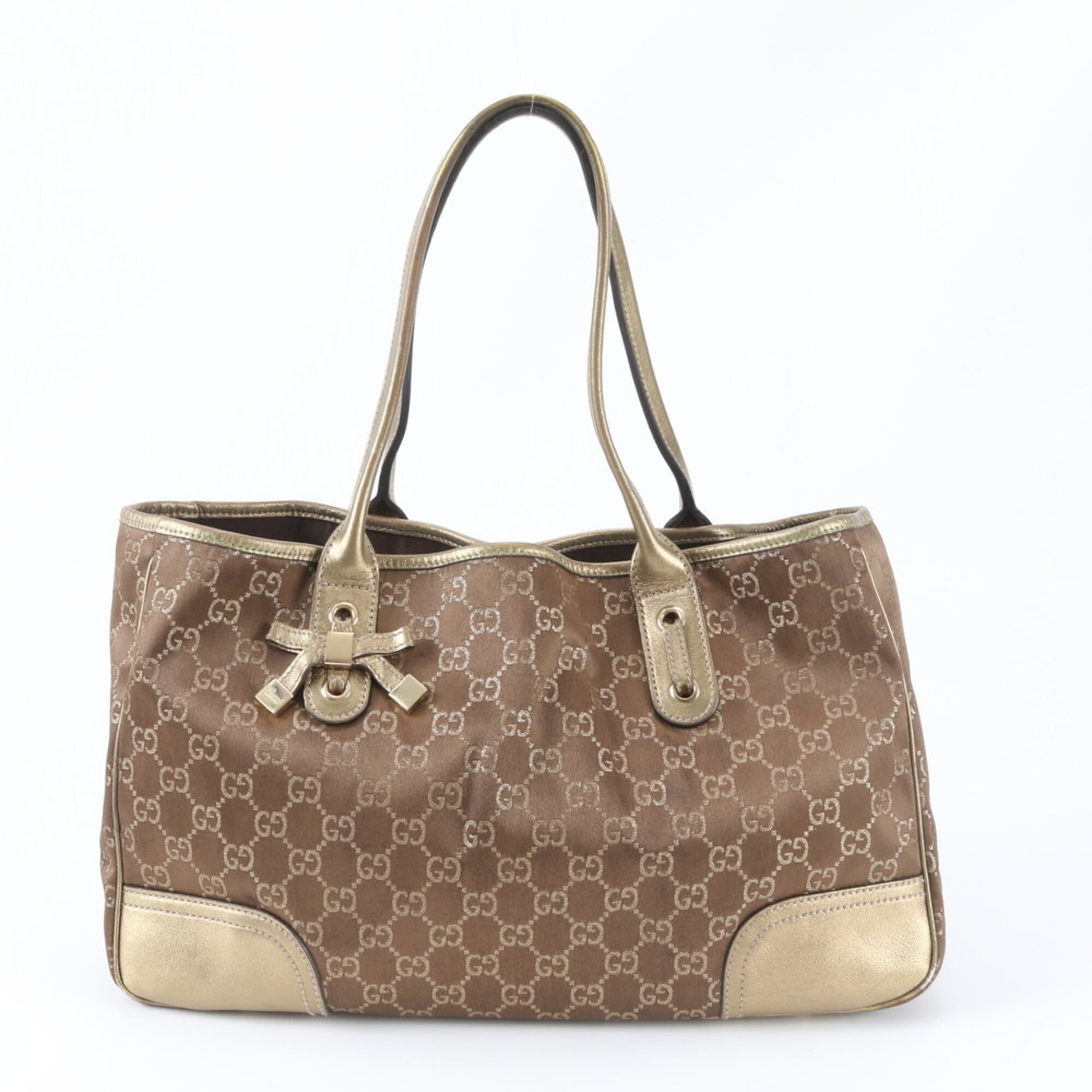 Gucci Gold Leather Canvas Handbag Shoulder Bag Tote Bag (Pre-Owned)