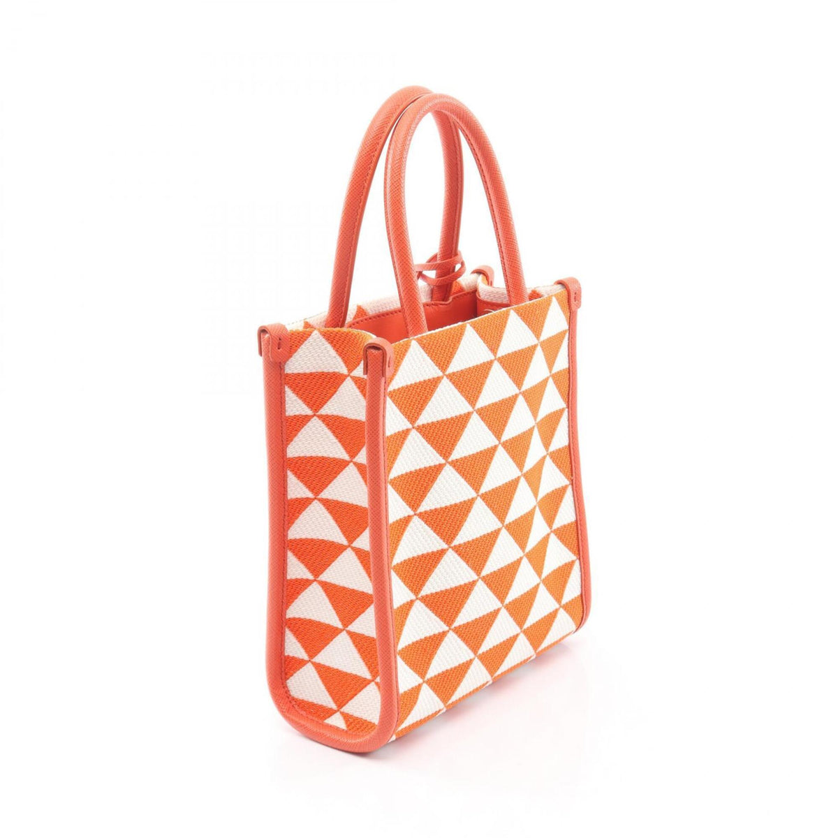 Prada Orange White Canvas Leather Handbag (Pre-Owned)