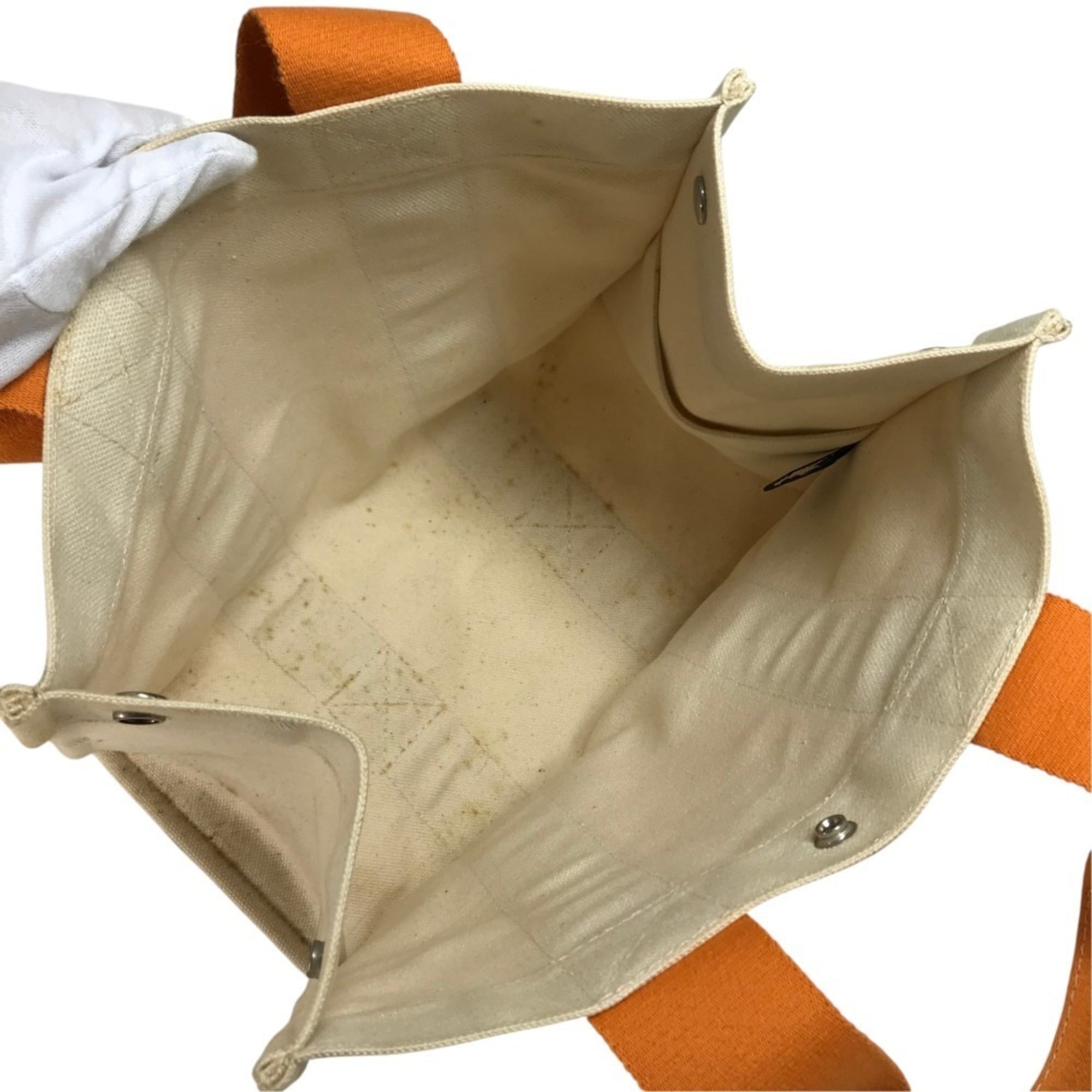 Hermes Ivory Orange Cotton Handbag Tote Bag (Pre-Owned)
