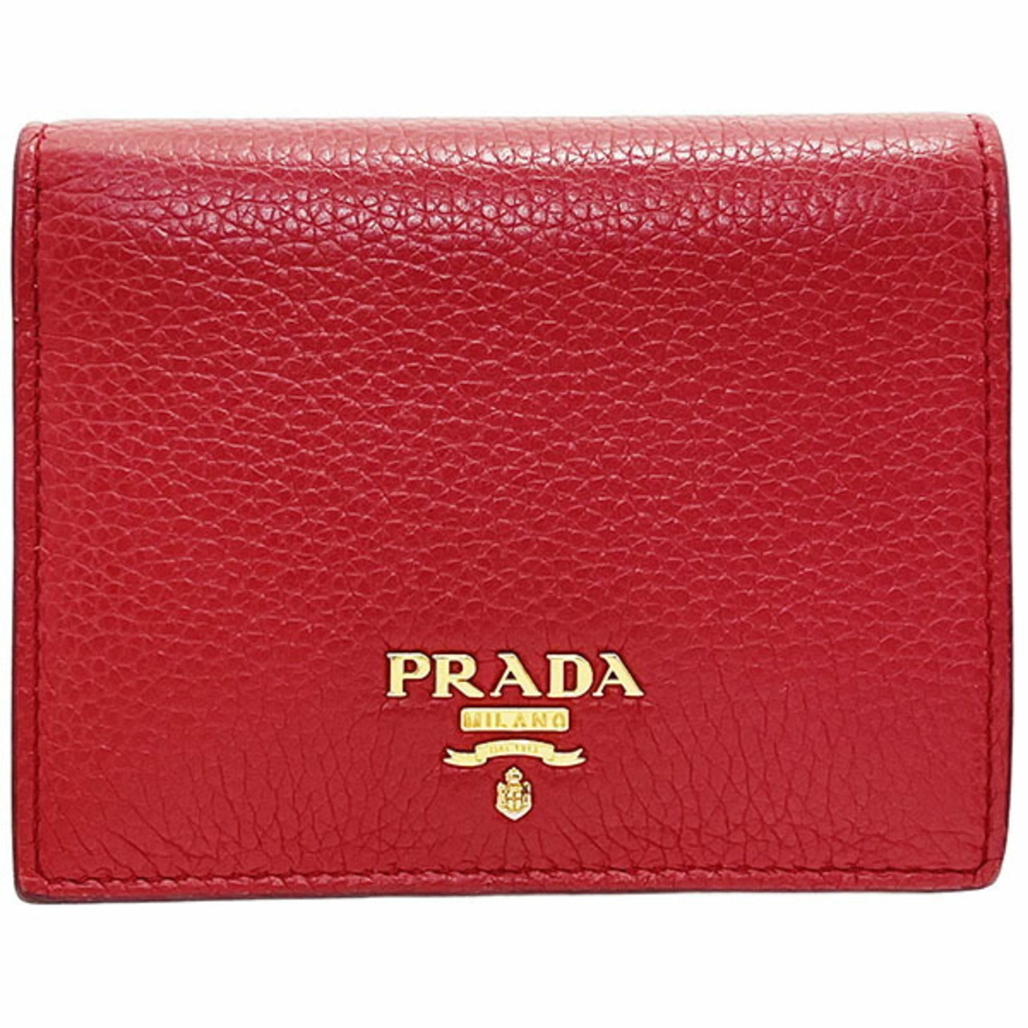 Prada Red Color Leather Wallet (Bi-Fold) (Pre-Owned)