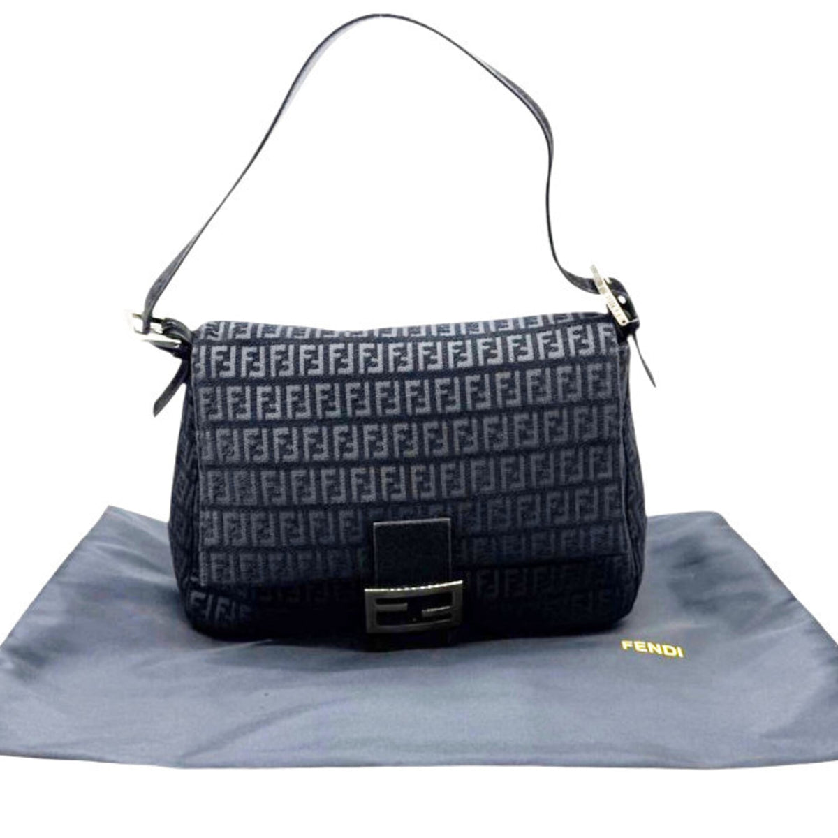 Fendi Black Canvas Suede Leather Handbag (Pre-Owned)