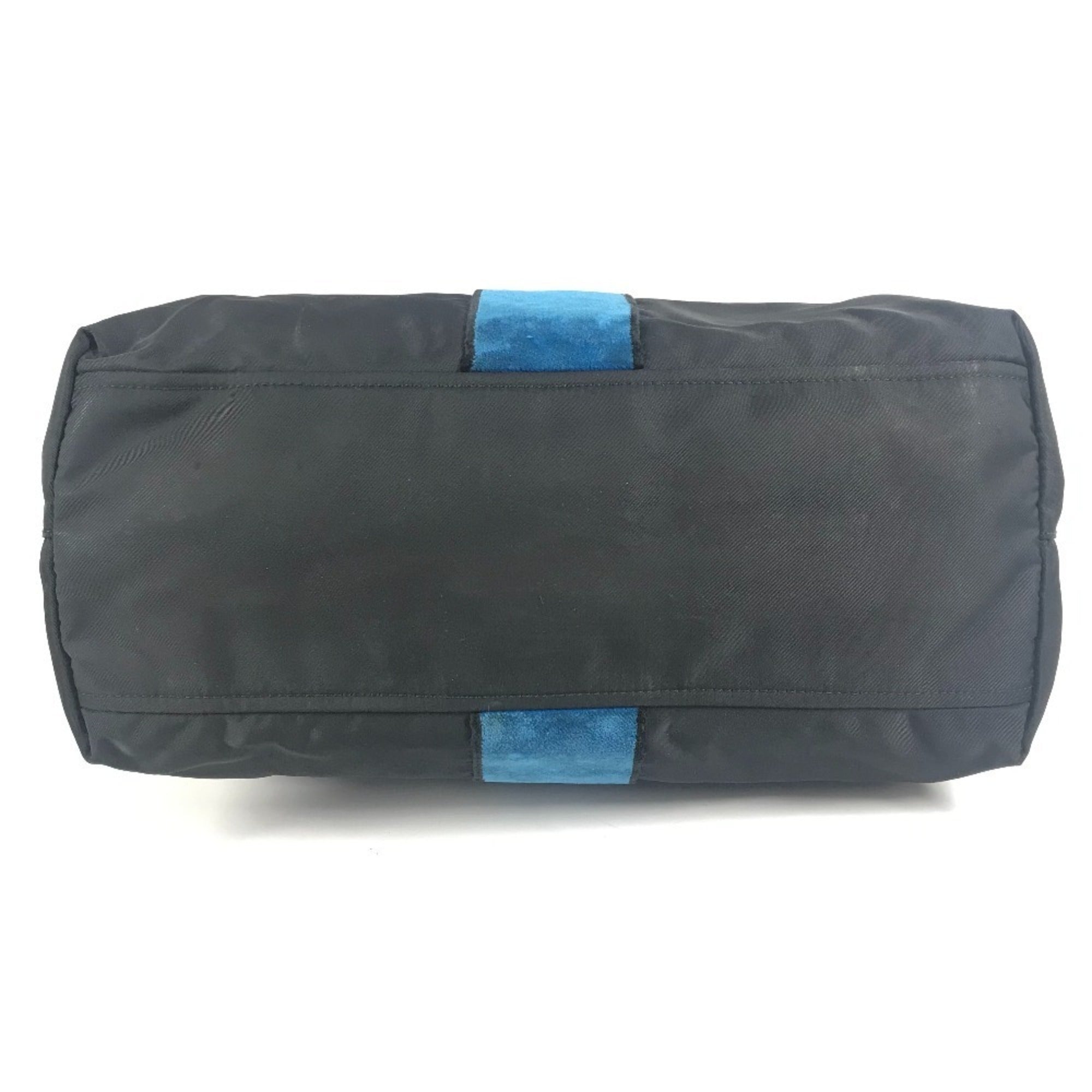 Prada Black Blue Leather Nylon Shoulder Bag Tote Bag (Pre-Owned)