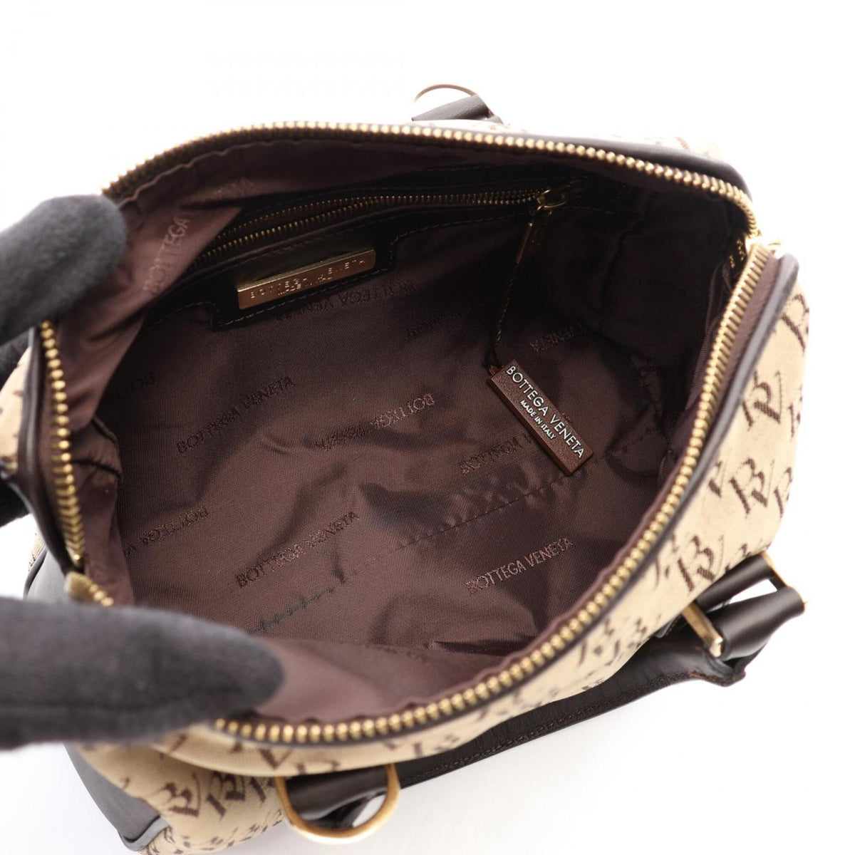 Bottega Veneta Beige Brown Canvas Leather Handbag (Pre-Owned)