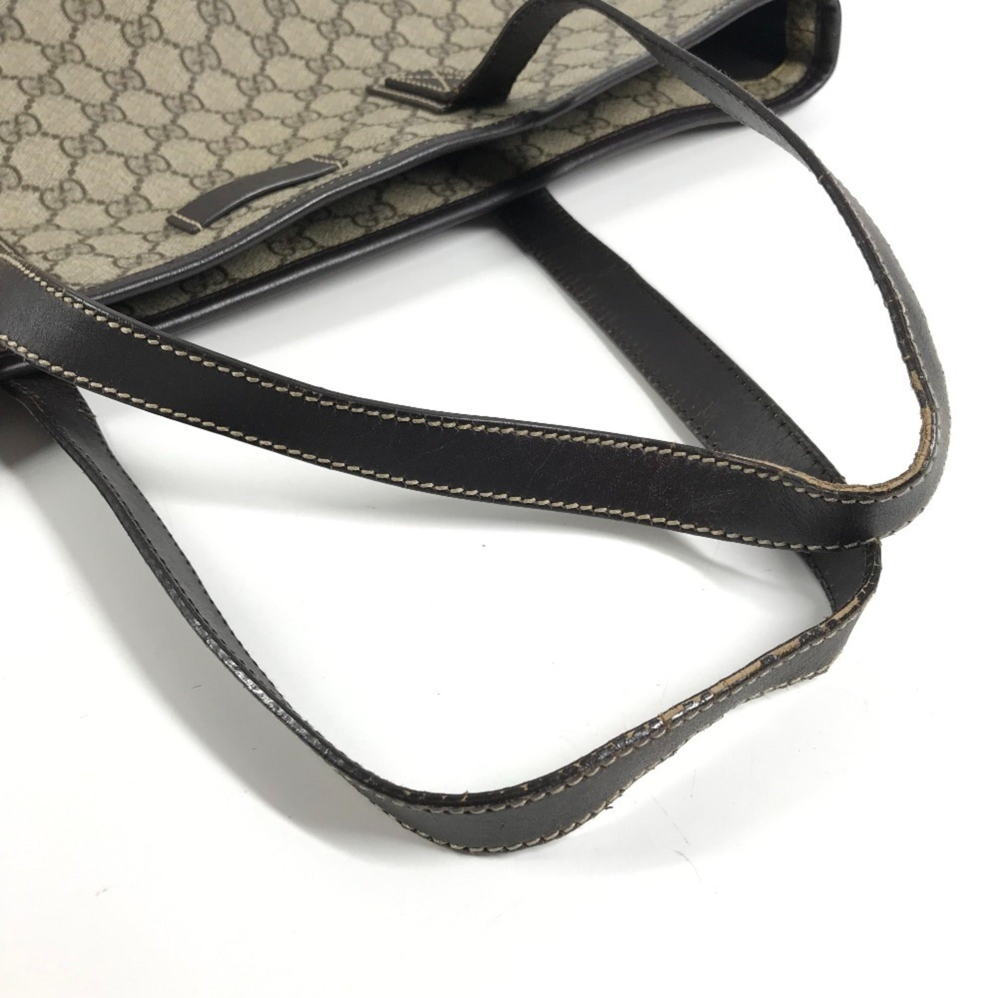 Gucci Beige Dark Brown Gg Supreme Leather Shoulder Bag Tote Bag (Pre-Owned)