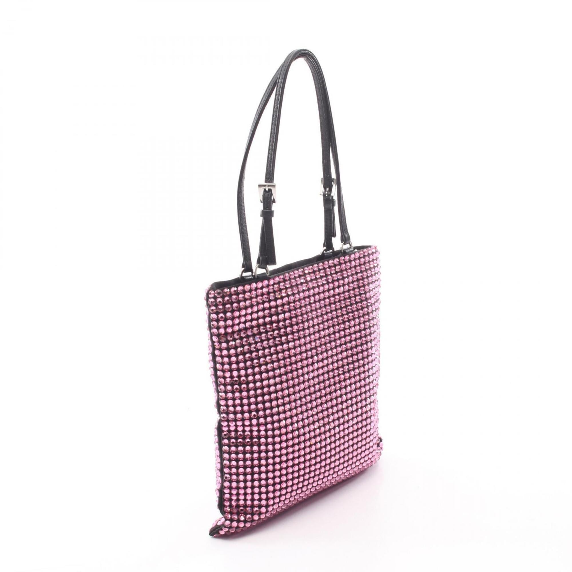 Prada Black Pink Fabric Leather Handbag (Pre-Owned)