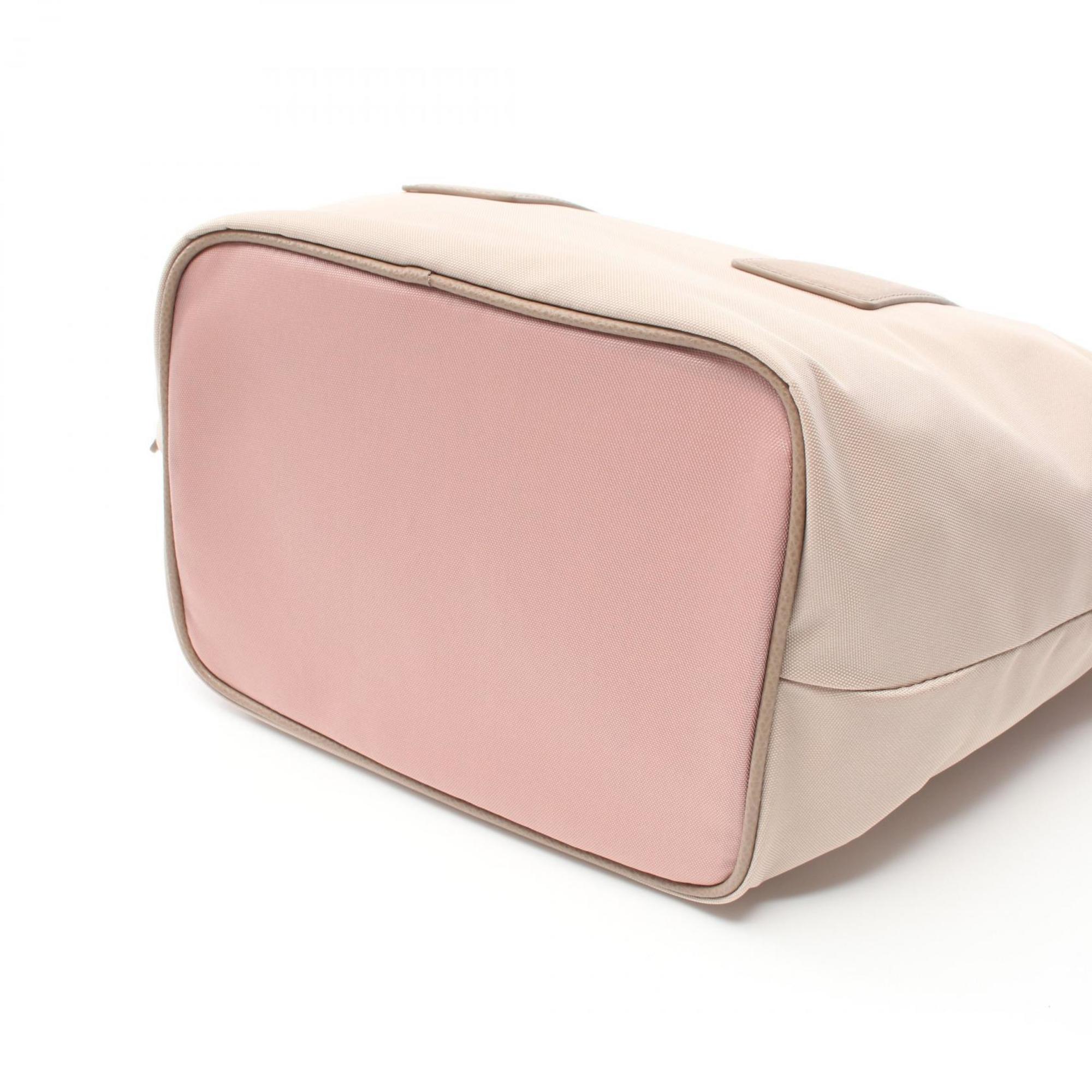Furla Beige Pink Leather Nylon Canvas Handbag