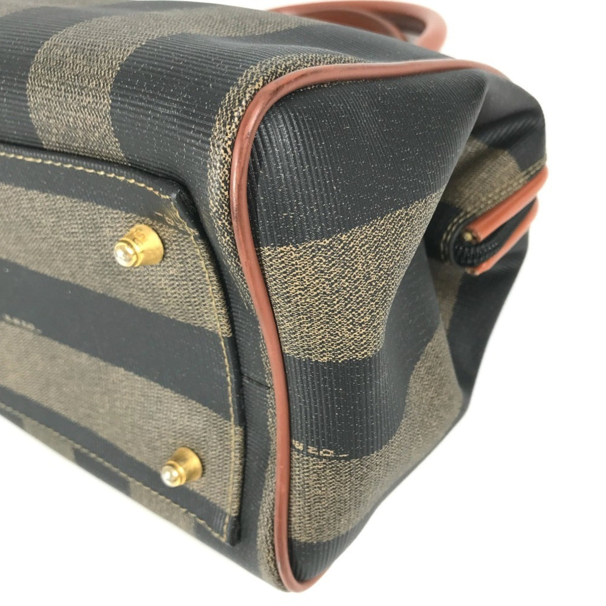 Fendi Pequin Brown Khaki Pvc Leather Boston Bag Handbag (Pre-Owned)