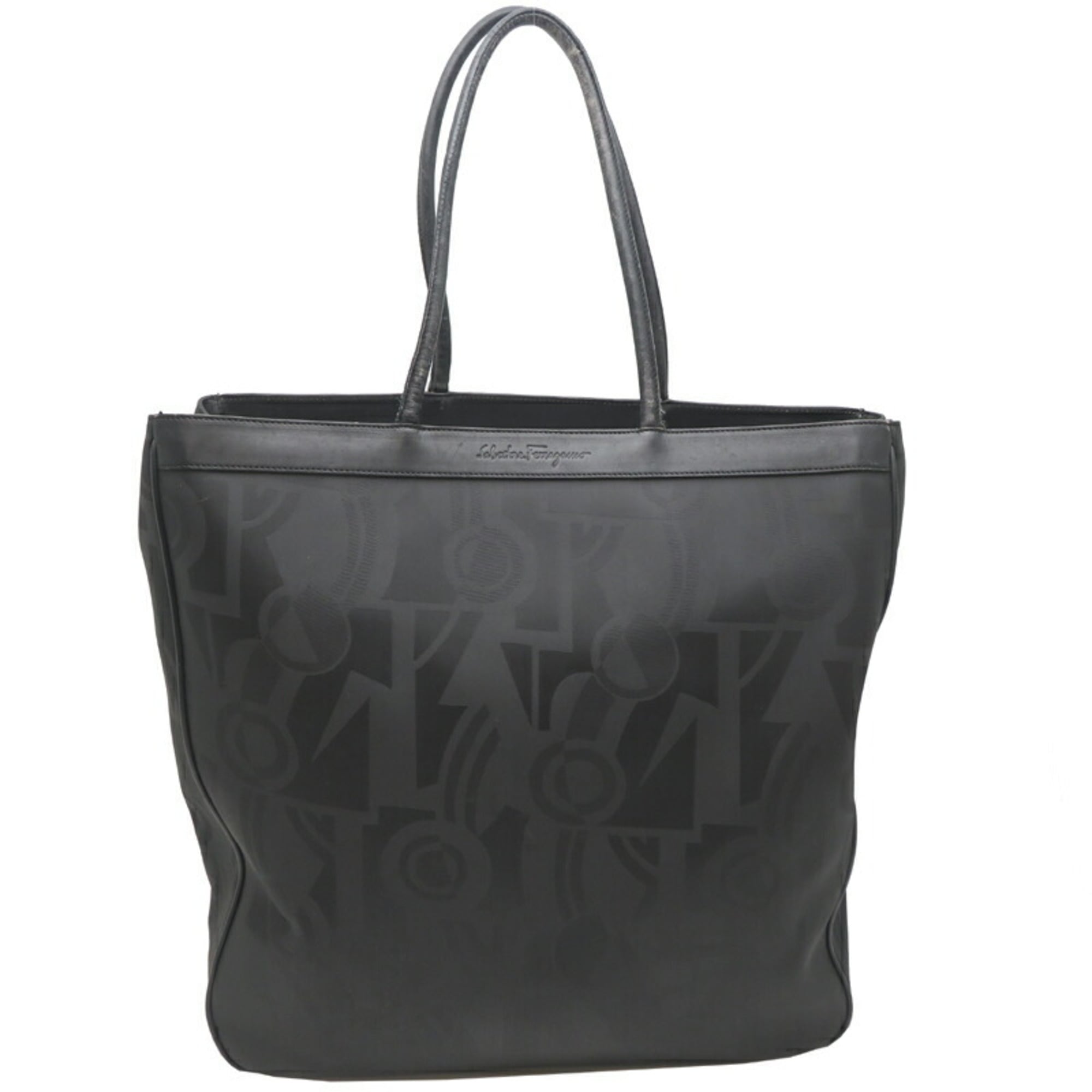 Salvatore Ferragamo Black Leather Canvas Tote Bag (Pre-Owned)