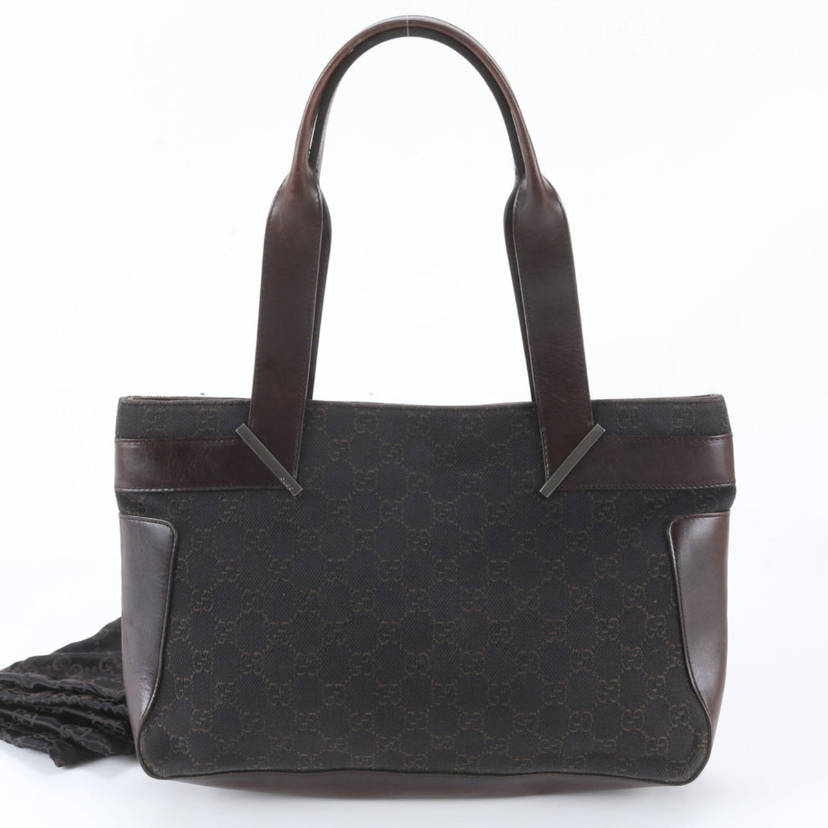 Gucci Brown Leather Canvas Handbag Shoulder Bag Tote Bag (Pre-Owned)