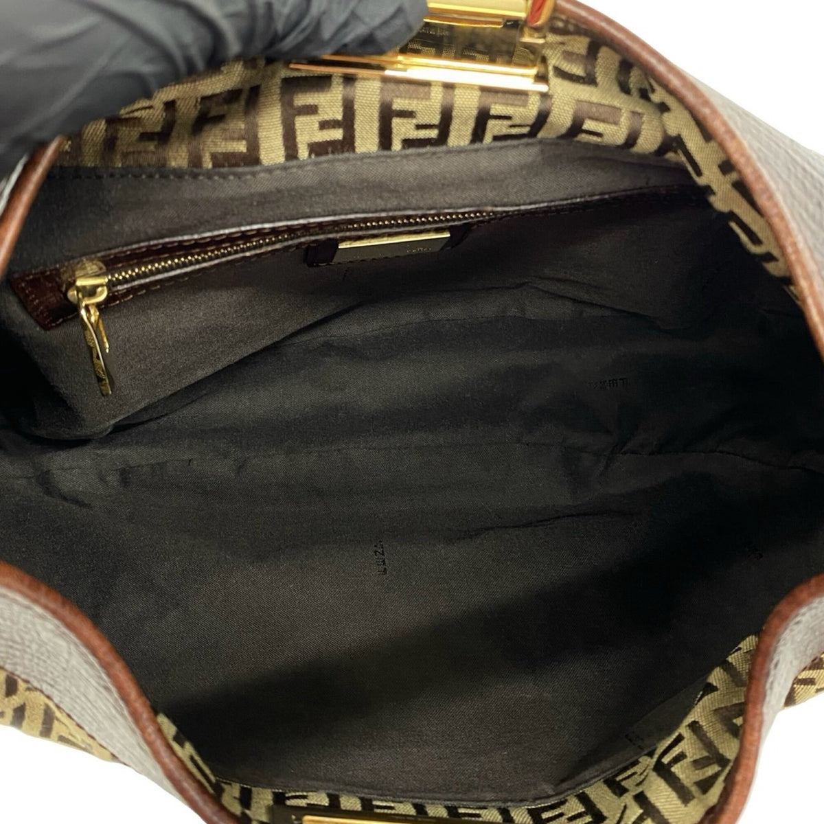 Fendi Brown Khaki Leather Canvas Shoulder Bag (Pre-Owned)