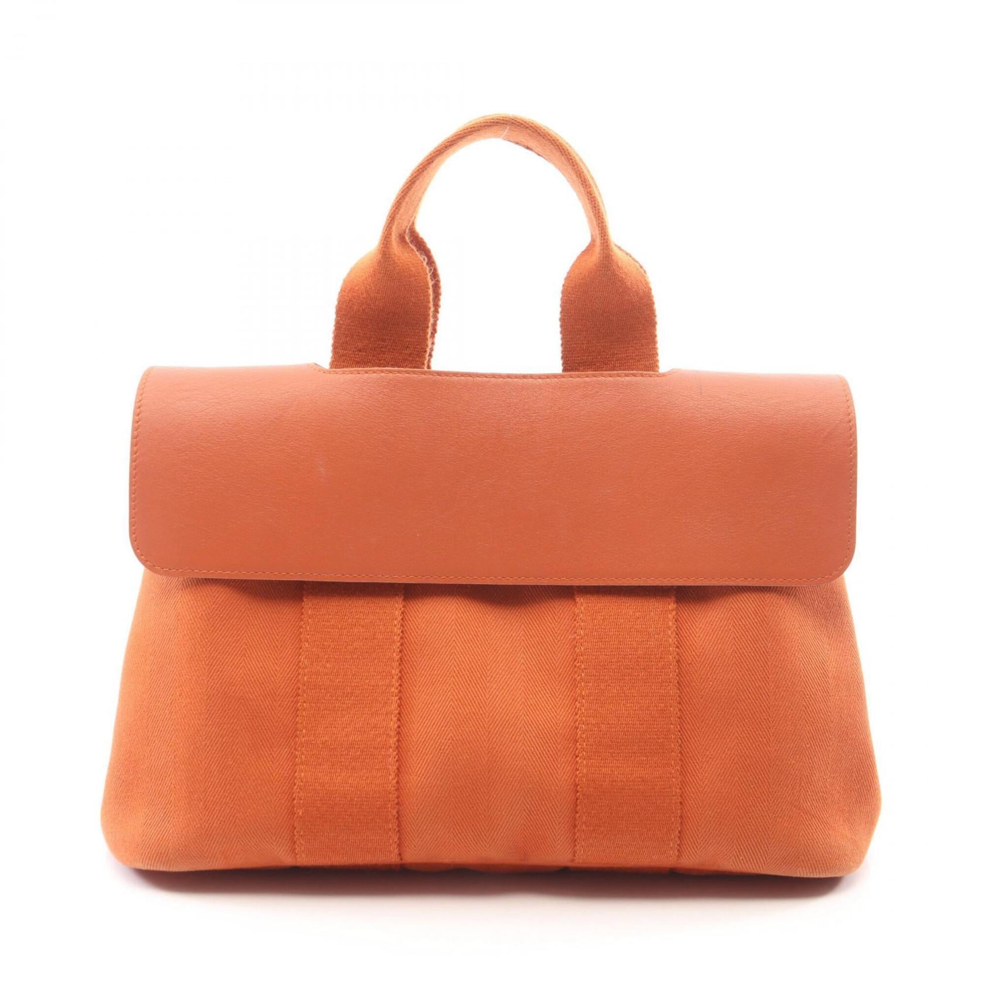 Hermes Orange Potiron Toile Chevron Leather Handbag (Pre-Owned)