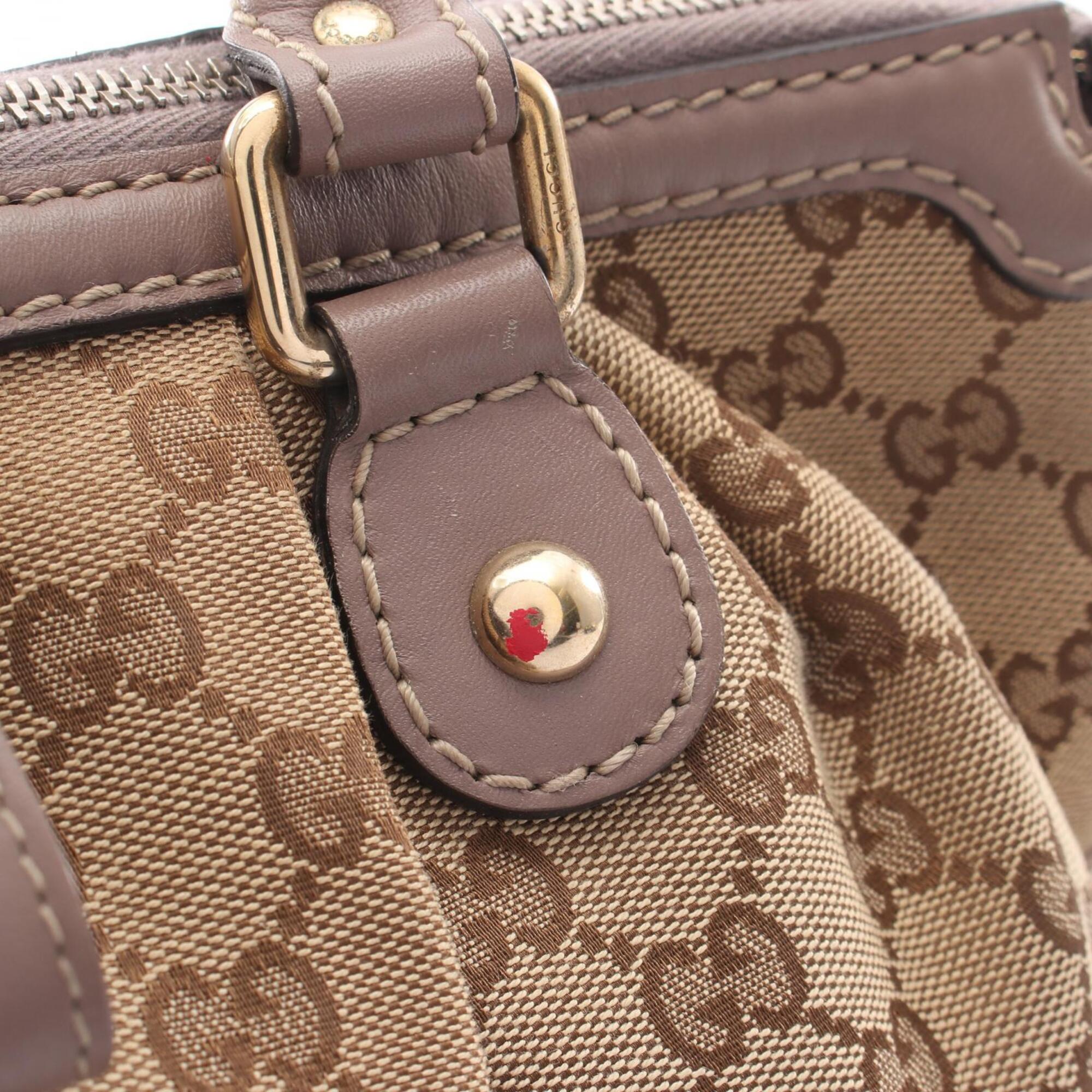 Gucci Beige Gray Canvas Leather Handbag (Pre-Owned)