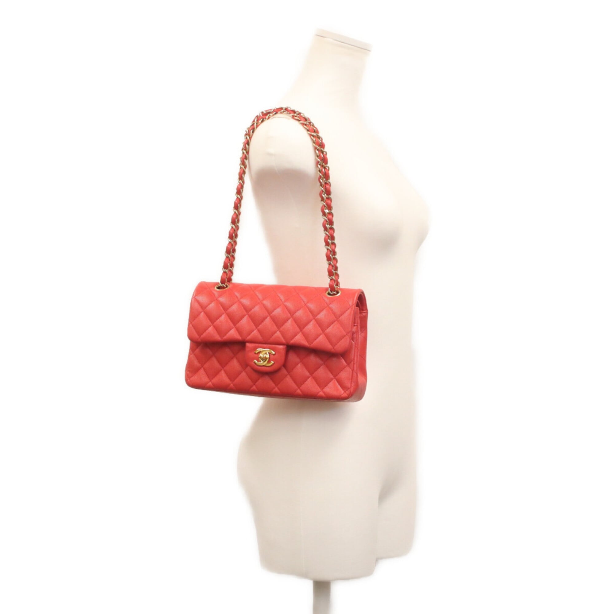 Chanel Red Color Grained Calfskin Shoulder Bag (Pre-Owned)