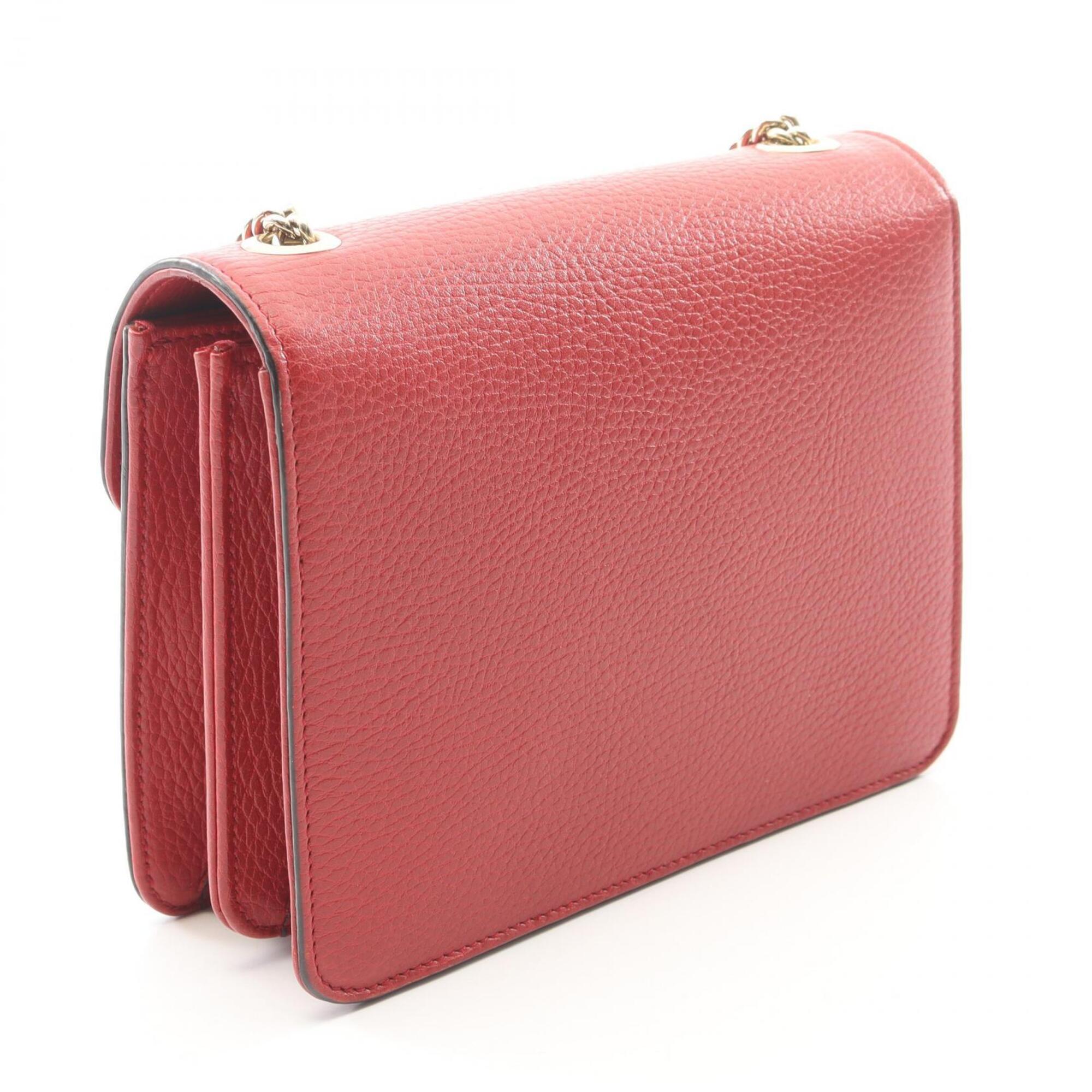 Gucci Red Color Leather Handbag Shoulder Bag (Pre-Owned)