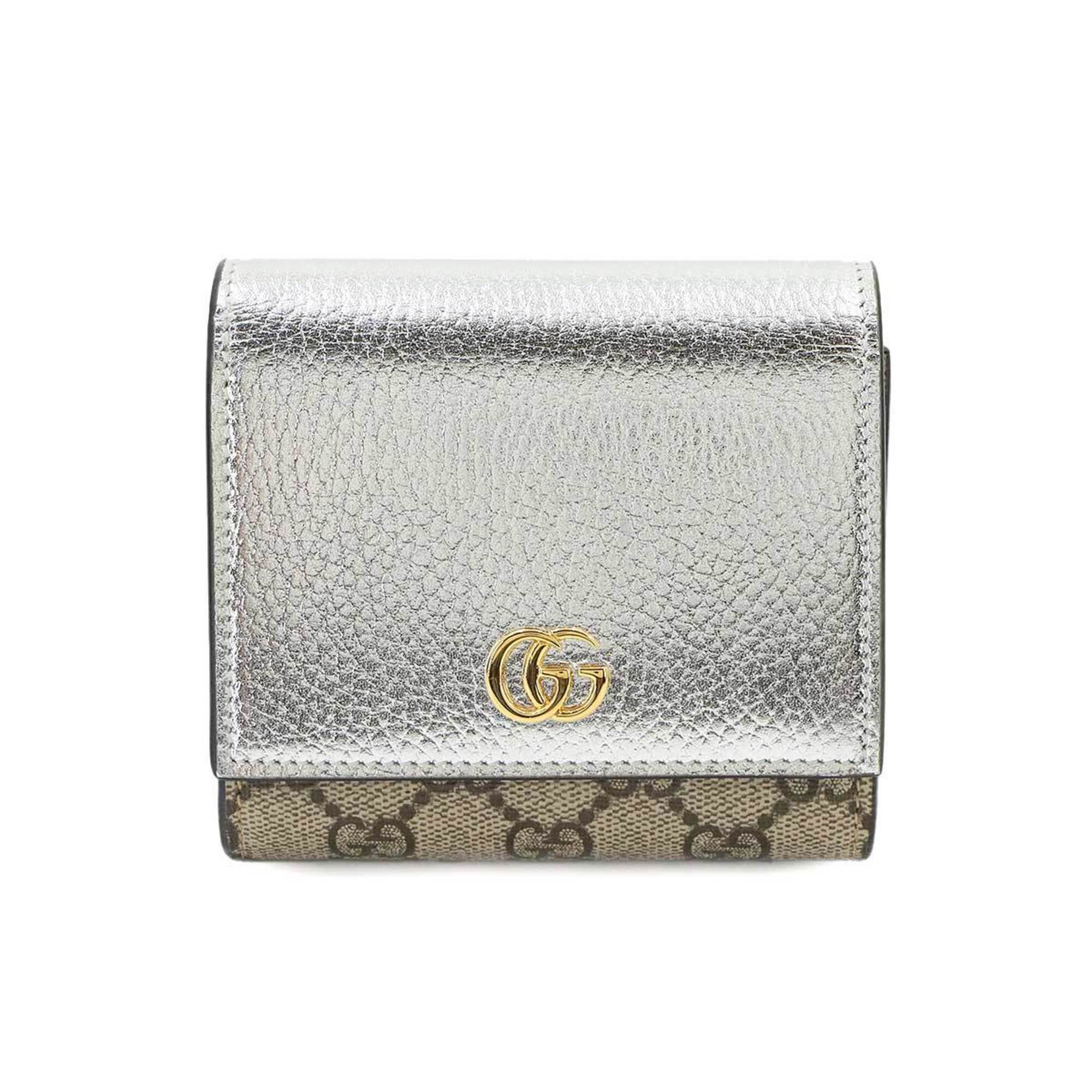 Gucci Silver Beige Canvas Leather Wallet (Bi-Fold) (Pre-Owned)