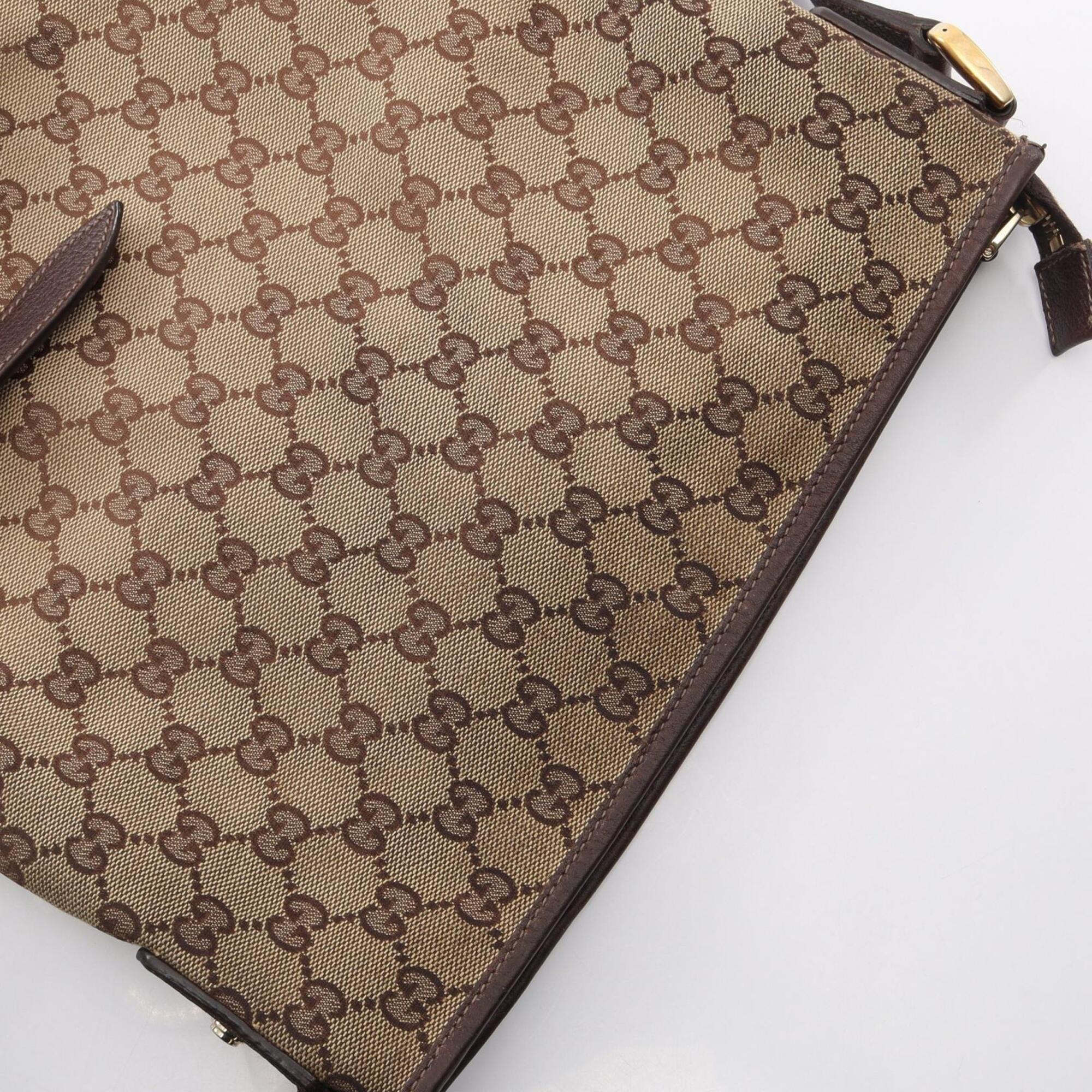 Gucci Beige Brown Canvas Leather Handbag Shoulder Bag (Pre-Owned)