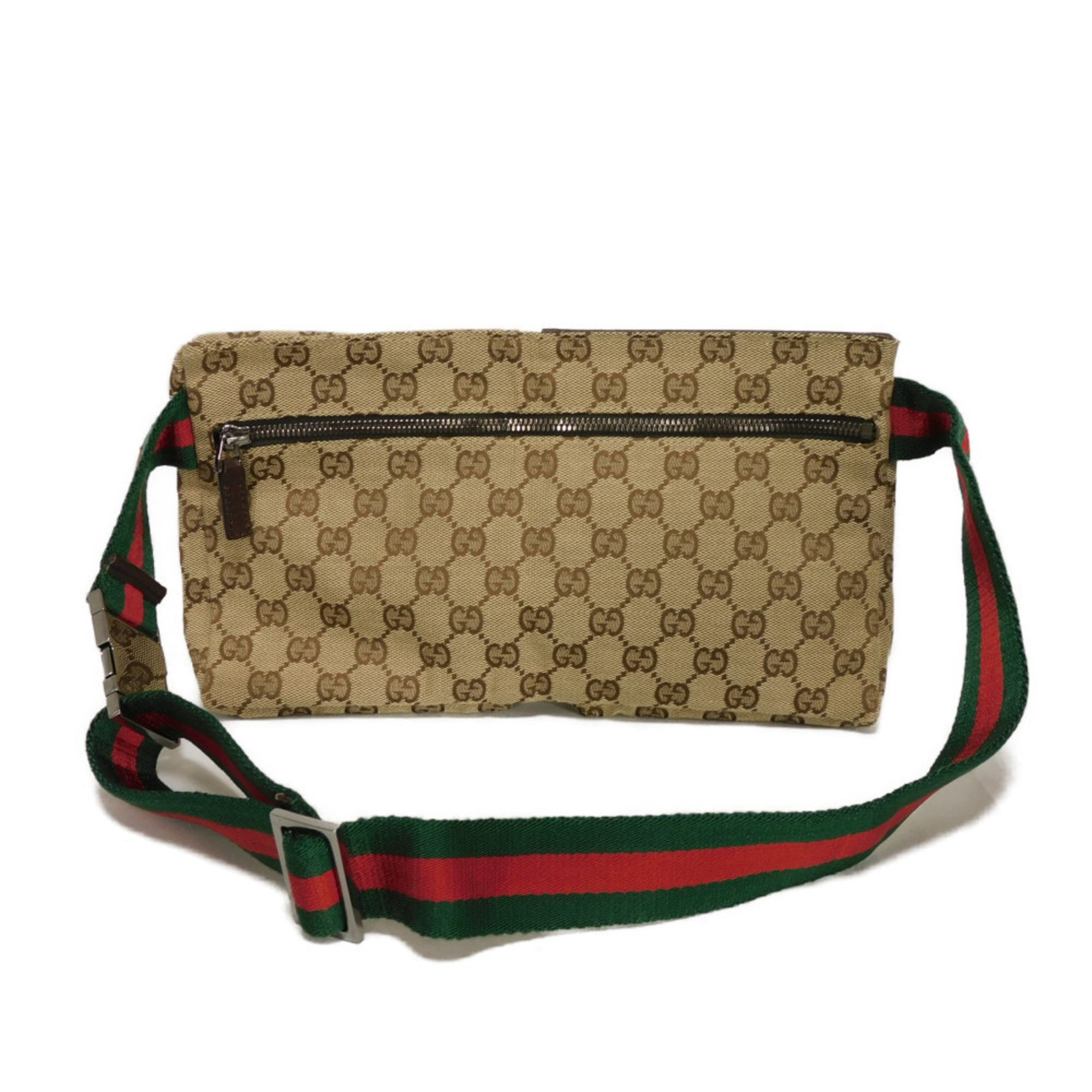 Gucci Beige Gg Canvas Leather Fanny Pack Shoulder Bag Sling Bag (Pre-Owned)
