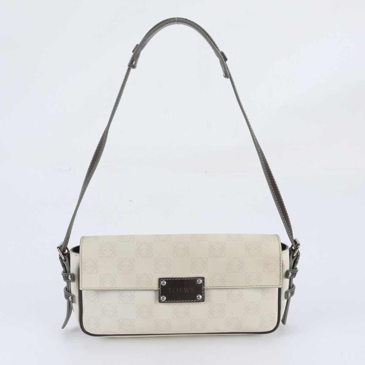 Loewe Brown Ivory Leather Coated Canvas Handbag Shoulder Bag (Pre-Owned)