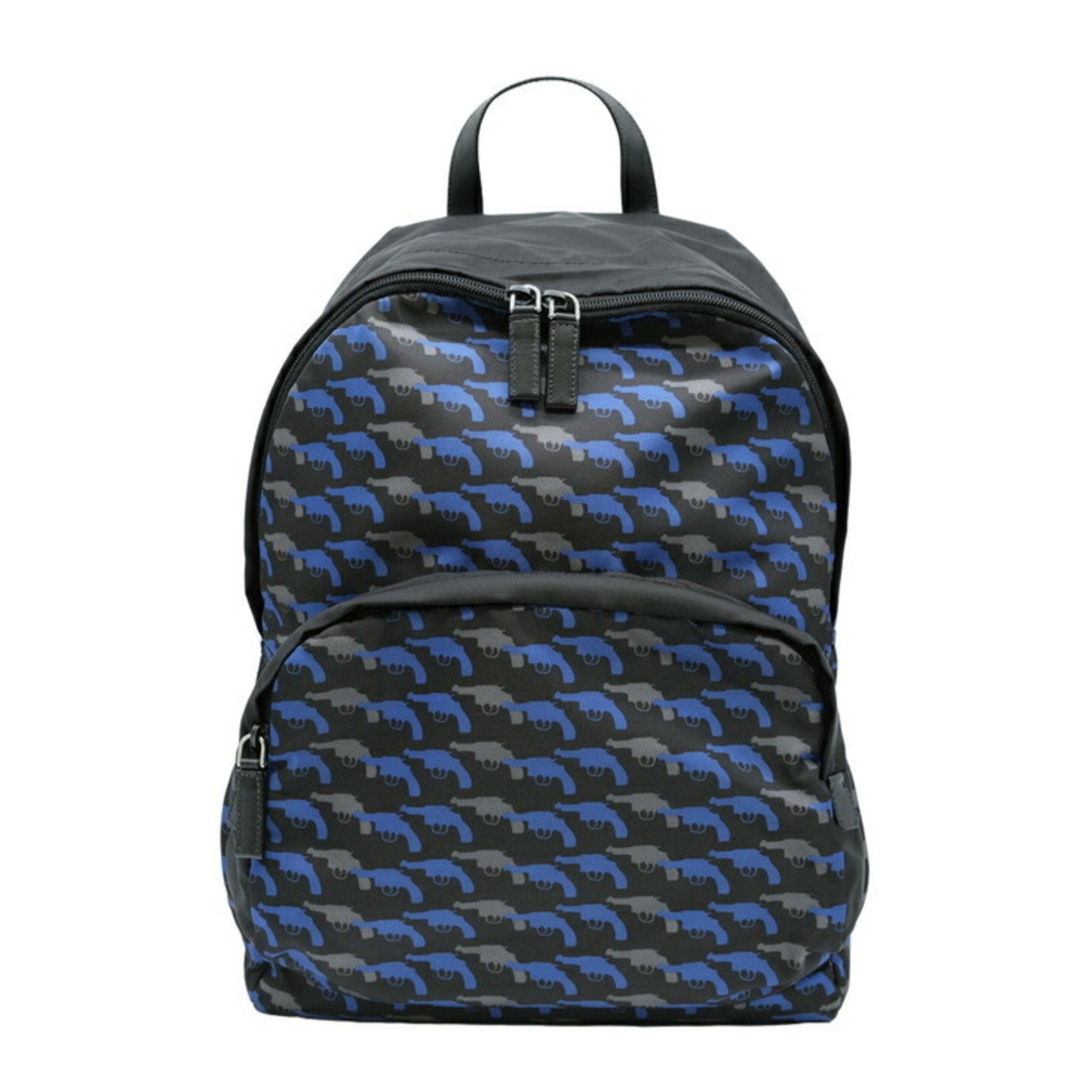 Prada Black Blue Nylon Leather Backpack (Pre-Owned)