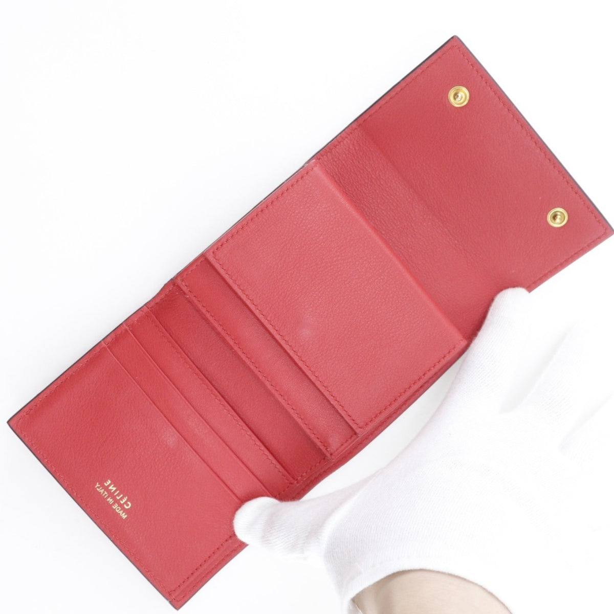 Celine Red Color Leather Wallet (Tri-Fold) (Pre-Owned)