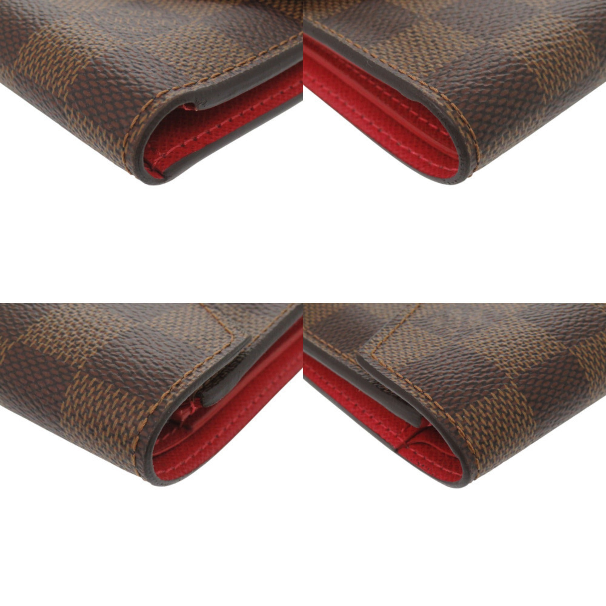 Louis Vuitton Brown Damier Canvas Red Color Damier Canvas Wallet (Tri-Fold) (Pre-Owned)