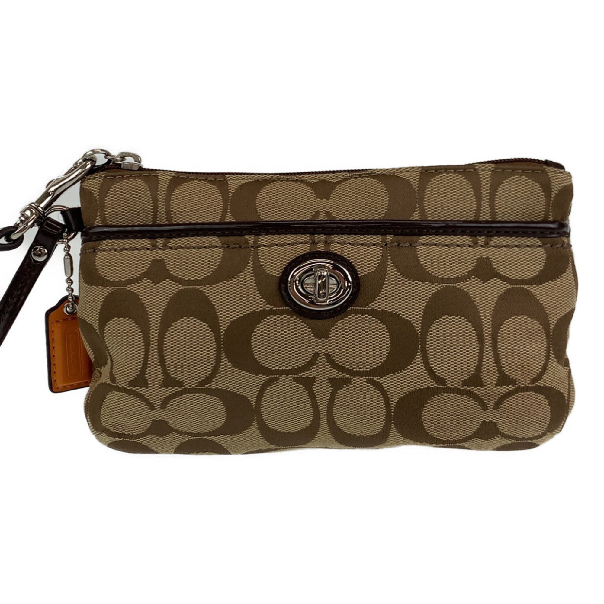 Coach Signature Beige Canvas Leather Clutch Bag (Pre-Owned)