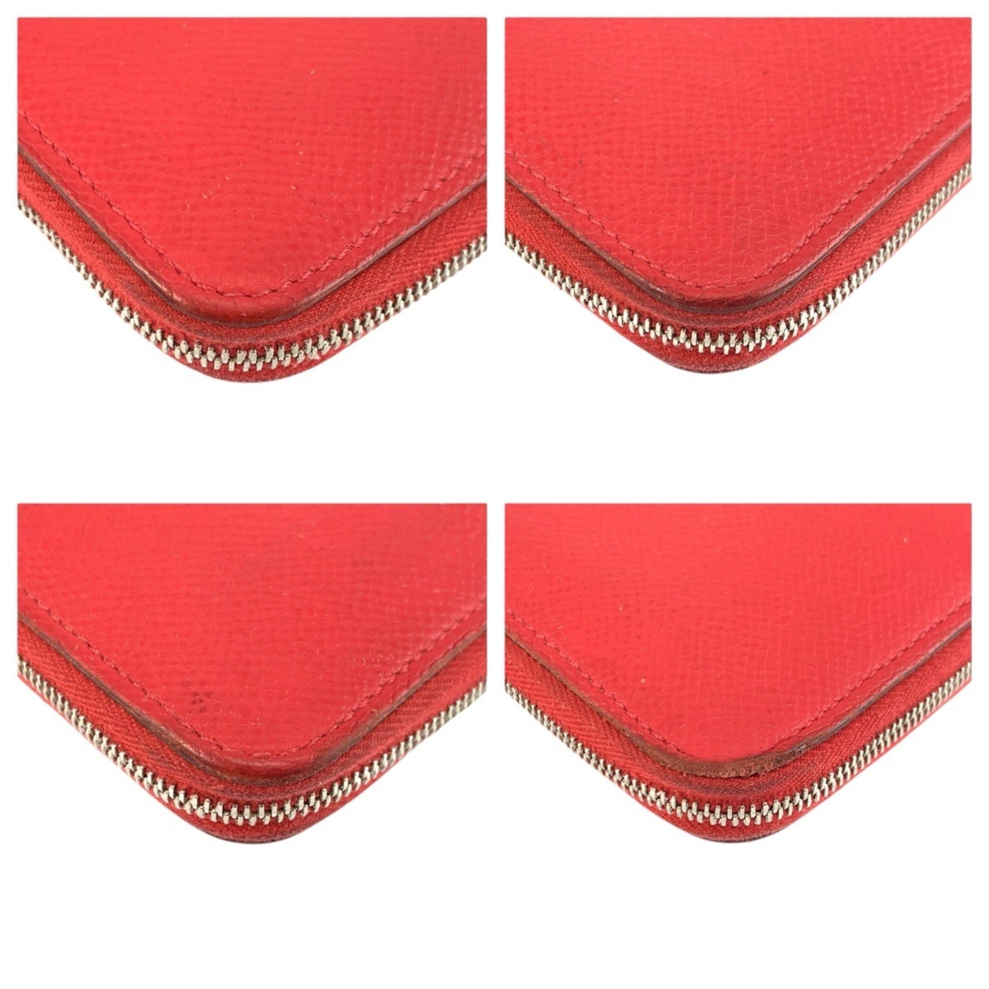 Hermes Red Color Epsom Leather Silk Long Wallet (Bi-Fold) (Pre-Owned)