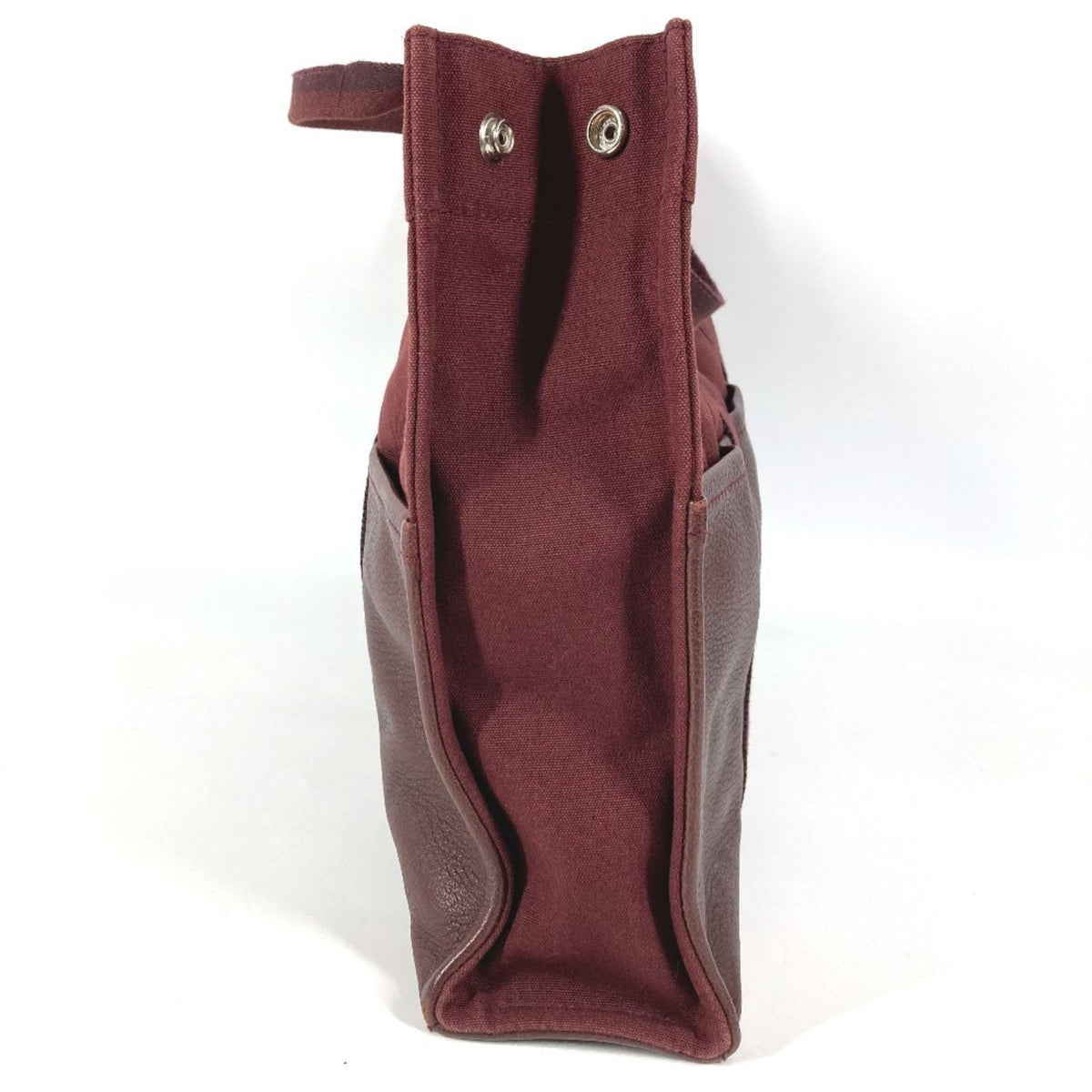 Hermes Wine Cotton Leather Handbag Tote Bag (Pre-Owned)