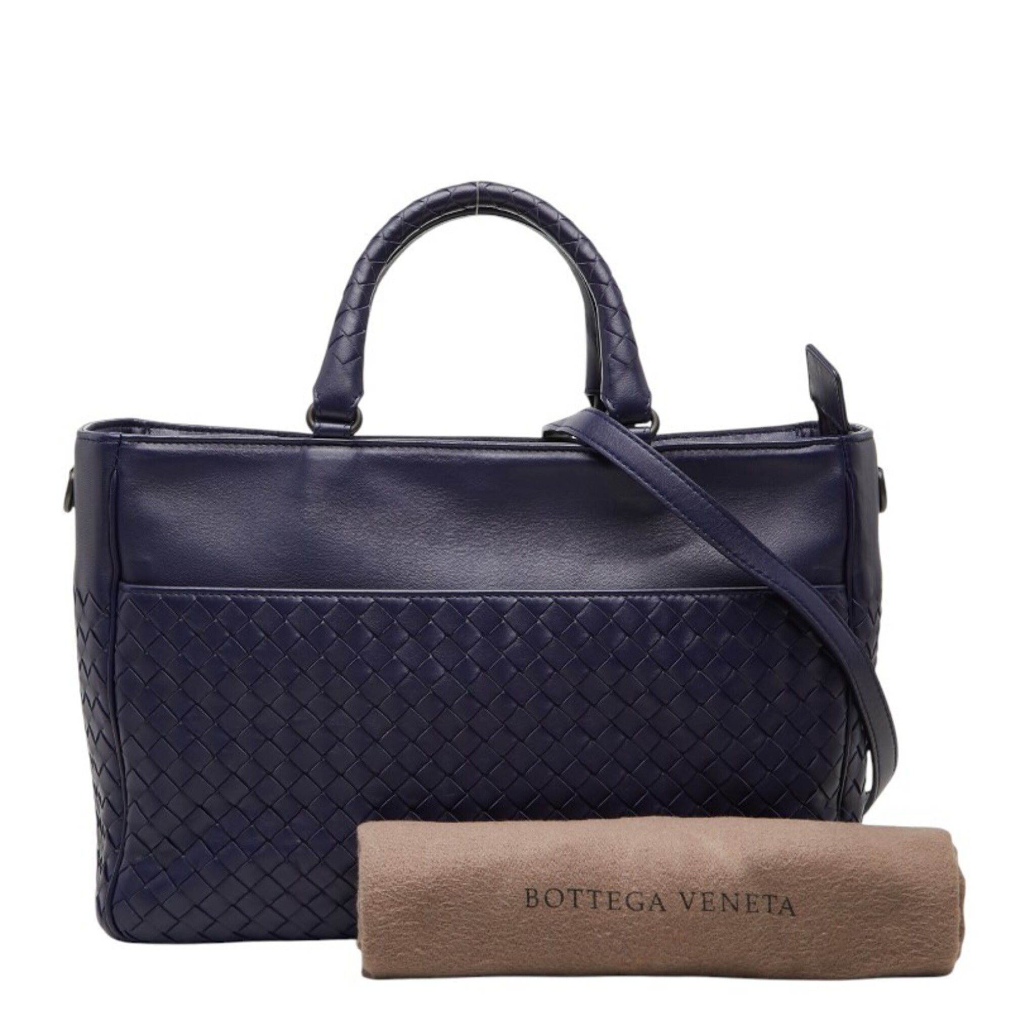 Bottega Veneta Navy Leather Handbag Shoulder Bag (Pre-Owned)